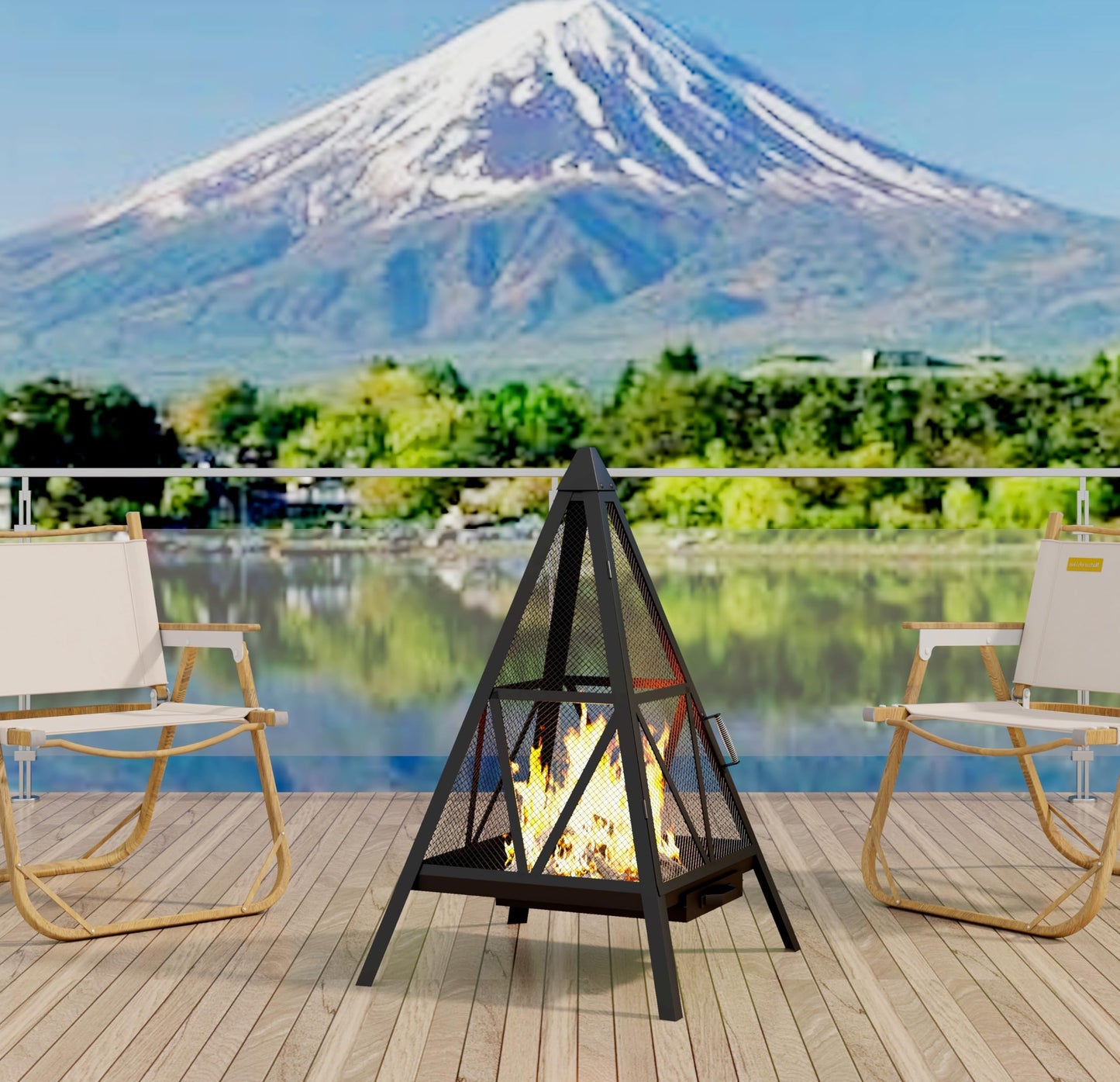 Kingson Pyramid Fire Pit, Heavy-Duty Steel Smokeless Wood Burning Fire Bowl for Outdoor Patio Garden Backyard, Bohemian & Meditation Decor