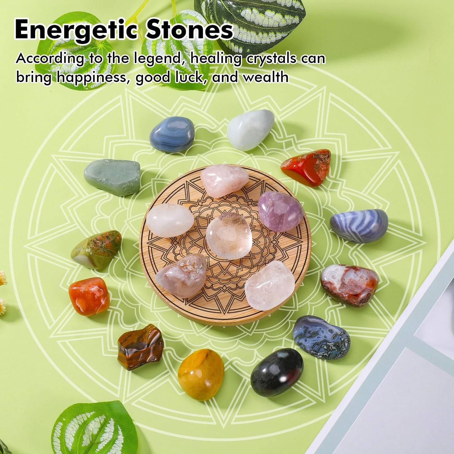 Huiguli 18 Pcs Crystals and Healing Stones Set, Natural Polished Gemstones Collection, Tumbled Healing Crystals for Reiki, Yoga, Chakra Meditation and Positive Energy (0.8-1.2 Inch)