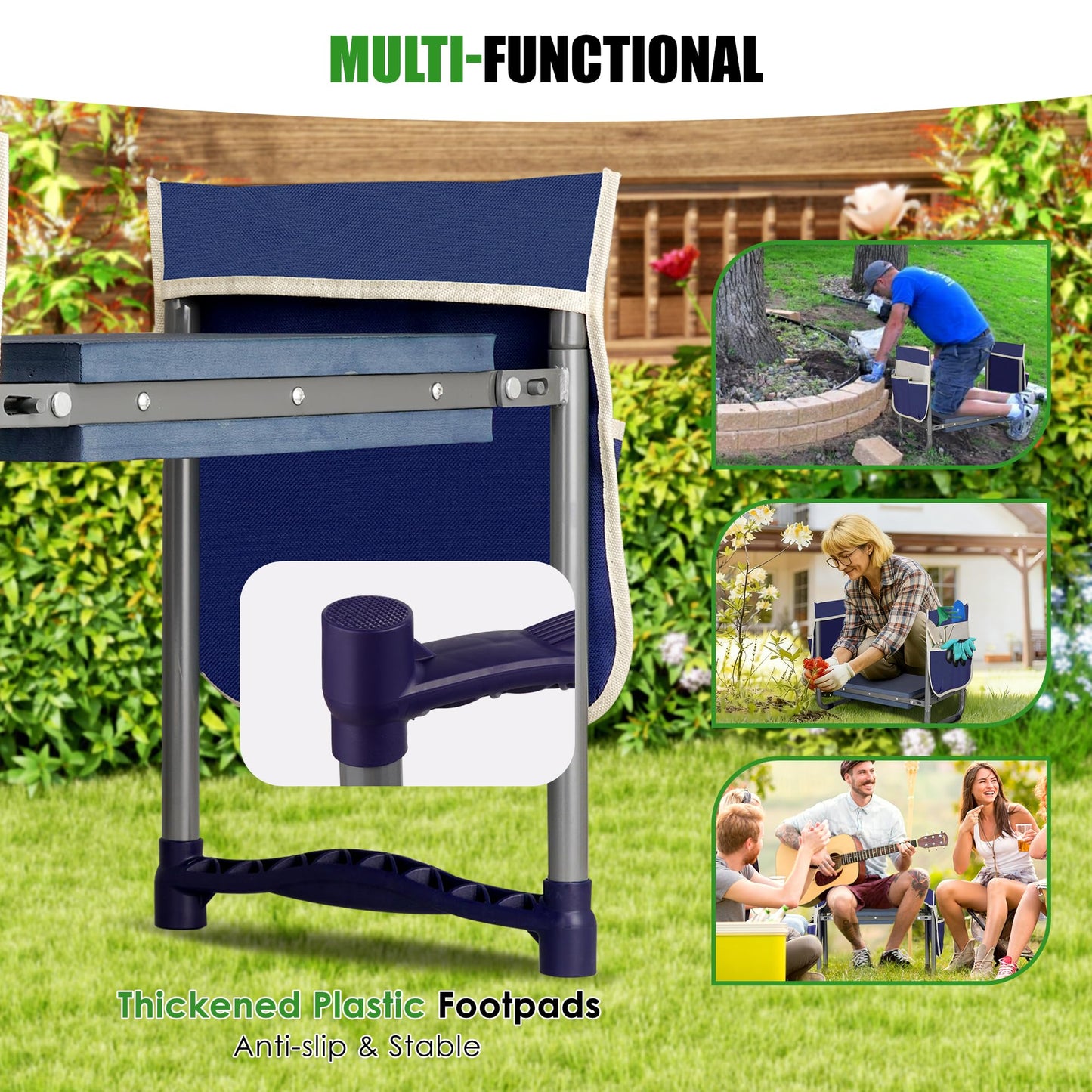 Garden Kneeler and Seat, 10.9" Wide Double-Sided Thick Knee Pad , Heavy-Duty Foldable Gardening Stool, 2 Large Tool Bags, Prevents Knee and Back Pain, Portable Garden Bench, Gifts for Women, Seniors