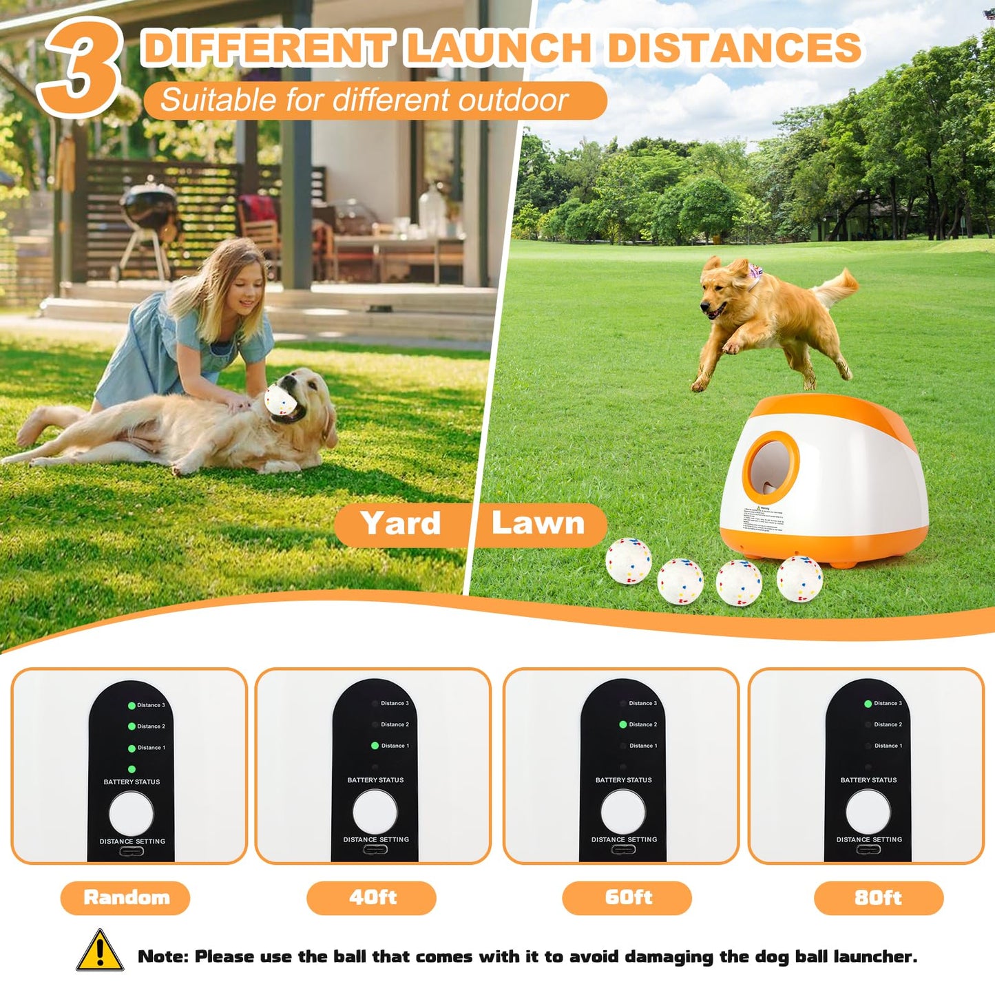 Wortade Automatic Ball Launcher for Dogs, Dog Ball Thrower with 40-60-80Ft Distance, Rechargeable Automatic Launcher with 4 Balls (2.5"), Remote Control Launcher for Medium & Large