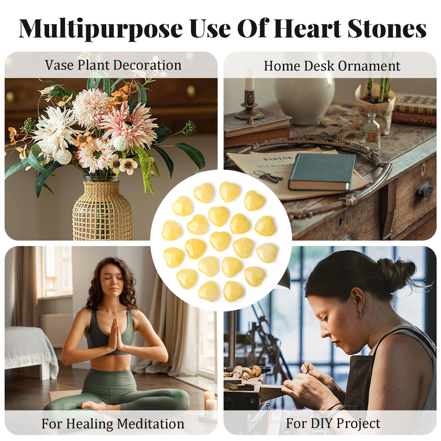 NUKAYAI 20PCS Citrine Healing Crystals Stones Heart Shaped Polished Crystal Stone Love Cute Pocket Thumb Reiki Wholesale Set Gifts Energy Balancing Meditation Mothers Day Bulk Gifts for Women