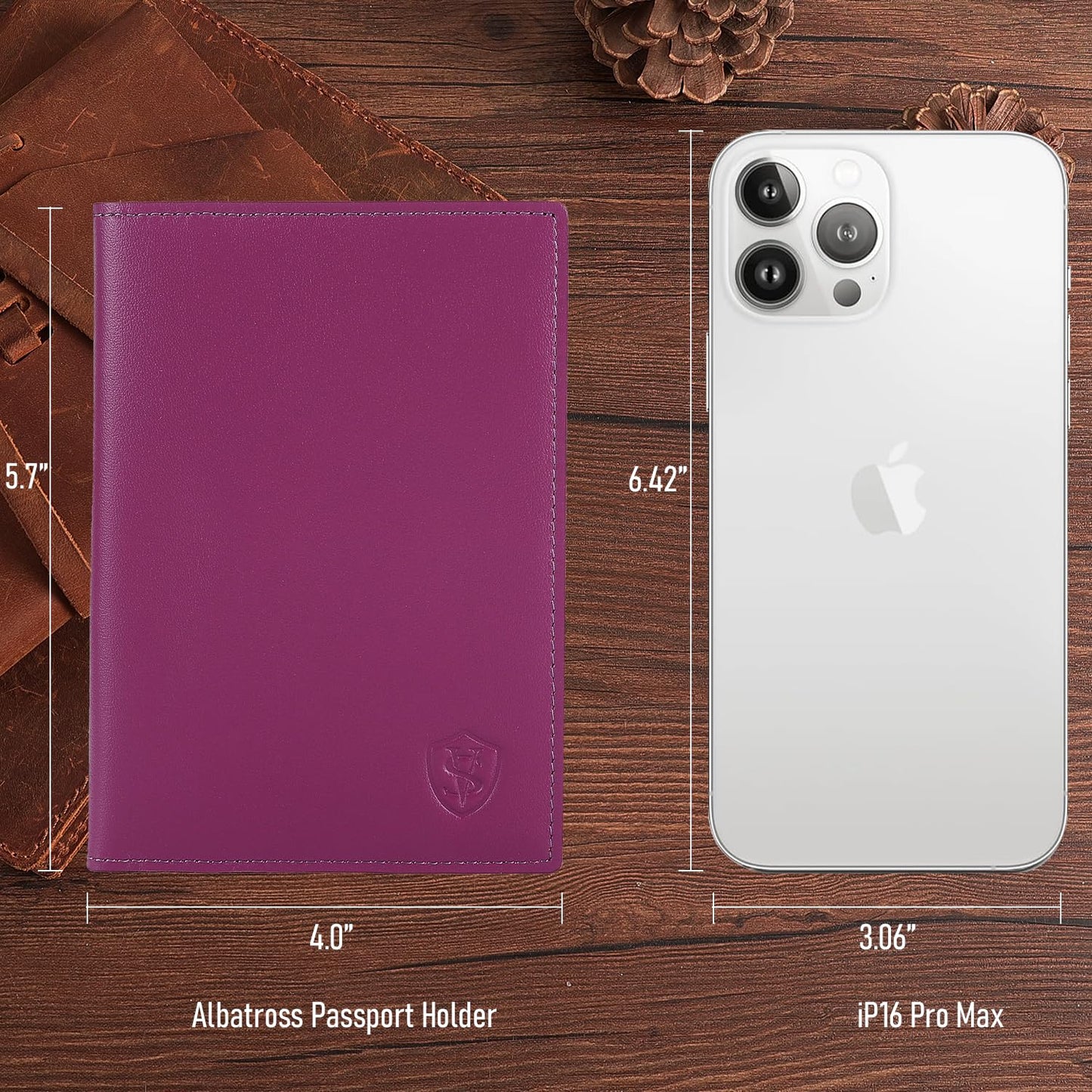 STAR VISTA Albatross Leather Travel Passport Holder, Minimalist Design, Calfskin Leather Case for Women and Men - Slim Passport Wallet, Bifold, RFID Blocking, Violet