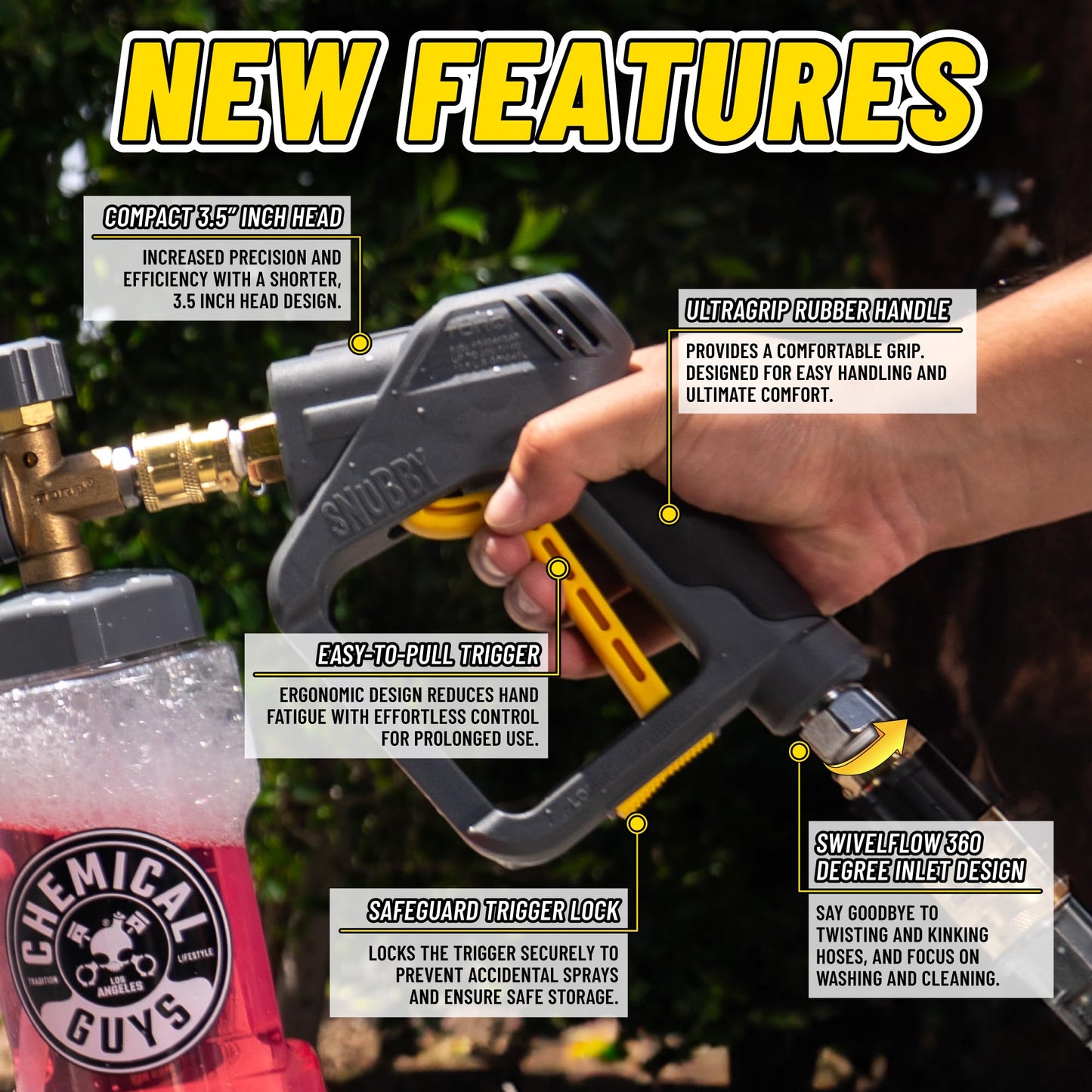 Chemical Guys Snubby Pressure Washer Gun with Foam Cannon Attachment - Short Handle for Gas and Electric Pressure Washers, Foam Sprayer Ideal for Car Washing, Detailing, and Home Cleaning Projects
