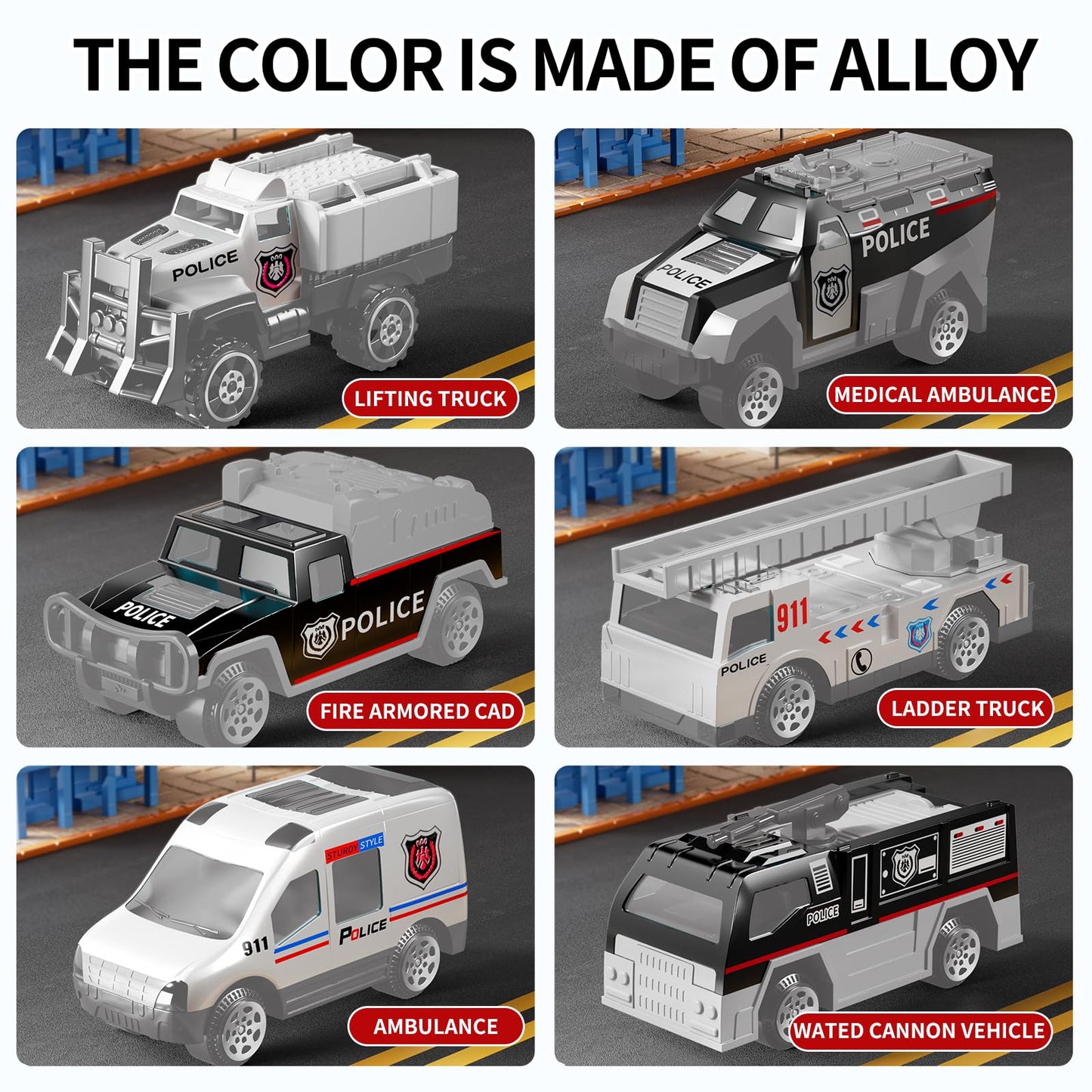 NIPLOOOW Police Trucks Toy Set with Play Mat, Carrier Truck Play Vehicles Set for 3 4 5 6 Years Old Boys Kids, Die-Cast Car Toy for Toddlers 3-4 Years, Birthday Gifts Toys for 3-9 Year Old Boys