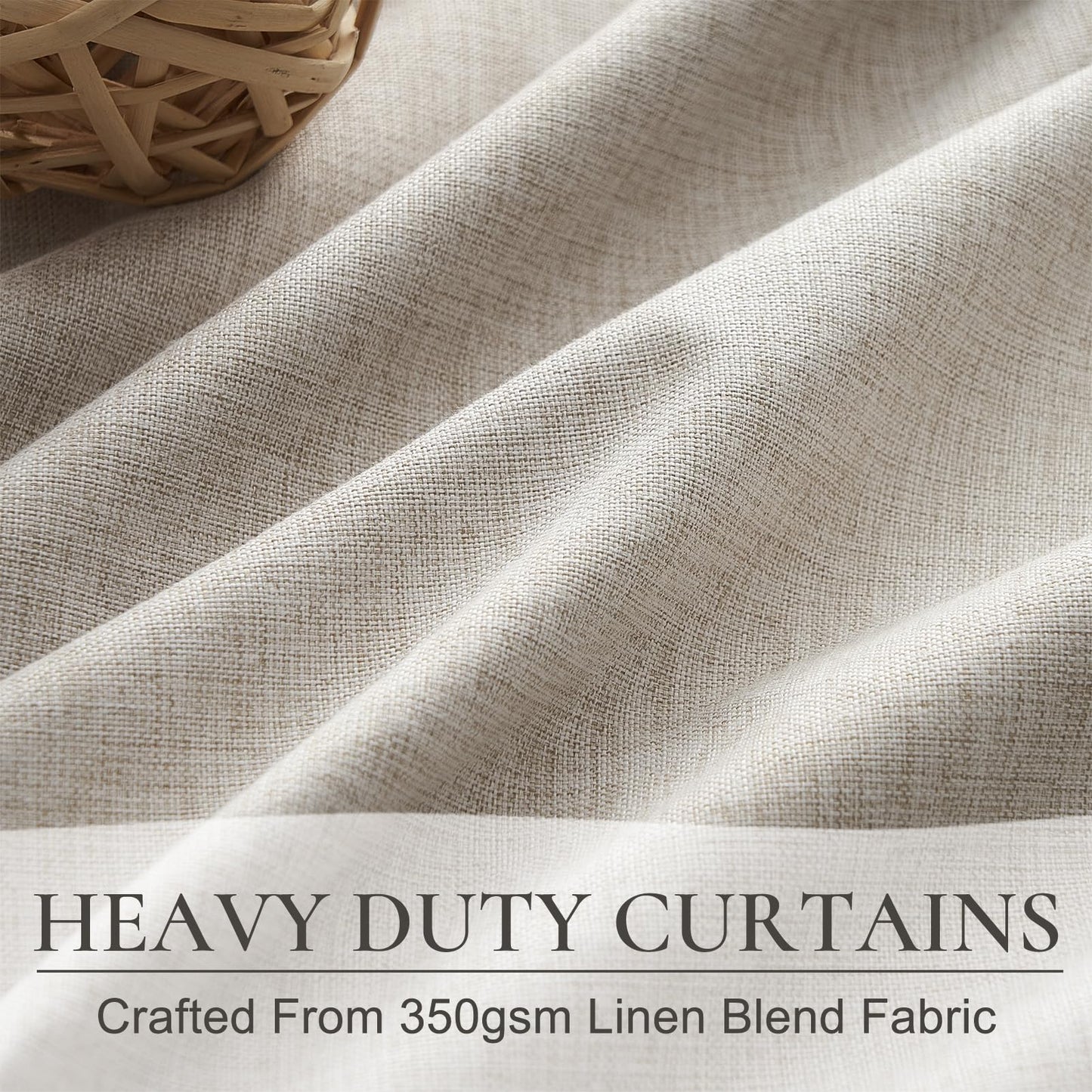 100% Blackout Curtains 84 Inch Length 2 Panels Set Farmhouse Style for Bedroom Windows/Living Room Thermal Insulated Neutral Boho Drapes Linen Blend Natural Ivory 7ft Long Hook Belt Pleated/Back Tab