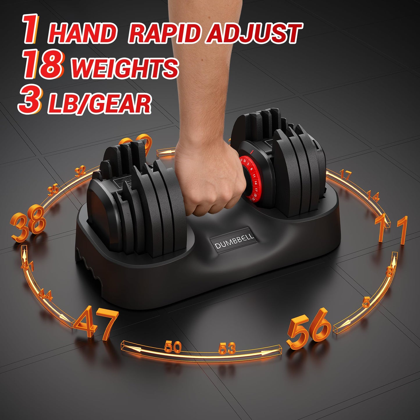 Adjustable Dumbbell Set. 56LBS Free Weight Dumbbell. Fast Adjust Weight Set with Anti‑Slip Handle & Storage Tray. Ideal for Home Gym Strength Training Fitness Equipment