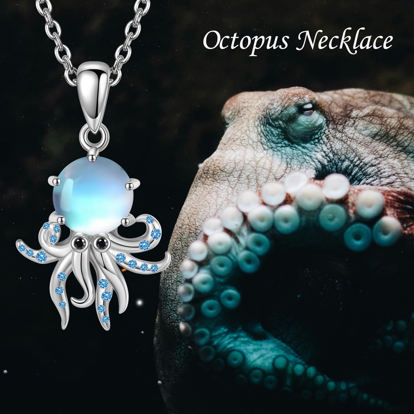 YAFEINI Octopus Necklace 925 Sterling Silver Octopus Pendant Ocean Animal Jewelry for Women Mom