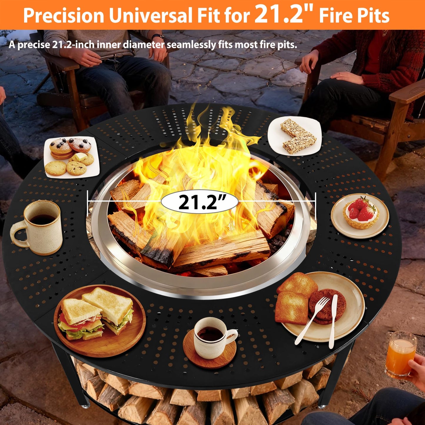 Chintooler 40 Inch Compact Fire Pit Surround Tabletop for Solo Stove Ranger & Tiki 20, Outdoor Patio Stand with Firewood Storage Shelf, Heavy Duty Steel, 200LB Capacity