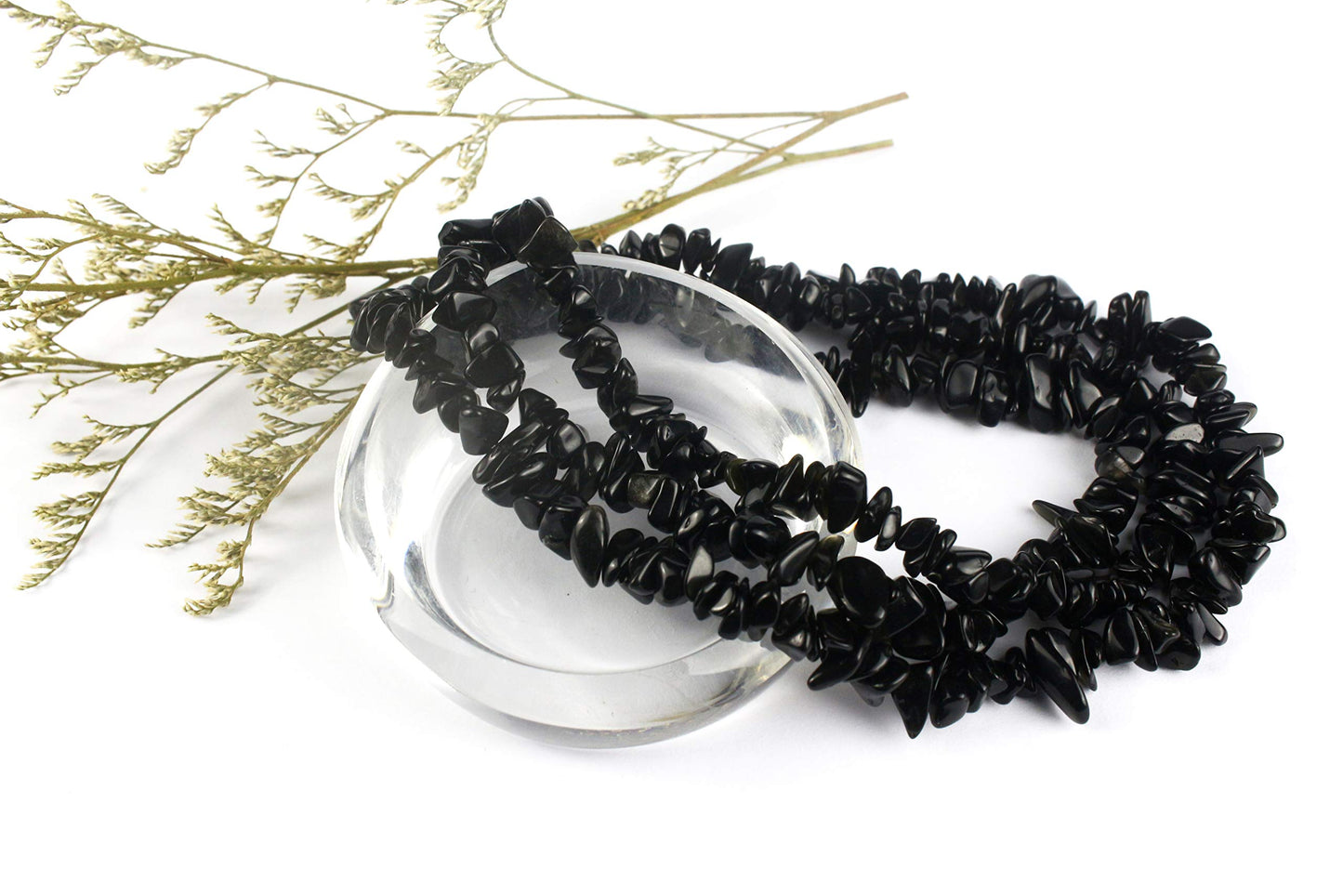 31 inches Chip Stone Loose Gemstones Beads Drilled Strand for Jewelry Making (Black Obsidian)