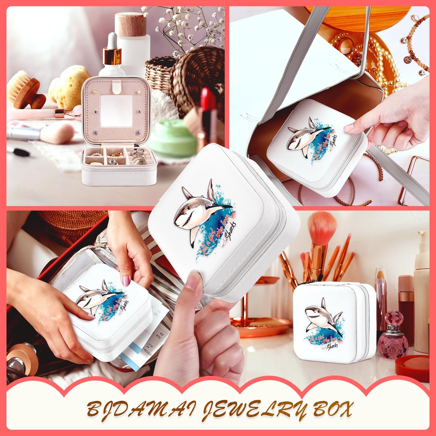 BJDAMAI Shark Jewelry Box, Gifts For Teens Girls Age 8-12, Shark Lovers Stuff Items Accessories Things Merchandise Decor Merch, Travel Ring Earrings Necklace Organizer Holder!