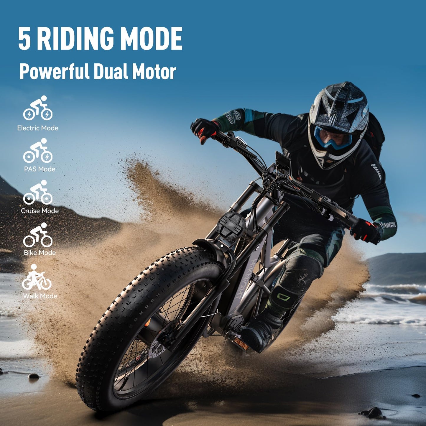 HiKNiGHT Dual Motor Electric Bike Peak 3000W, 52V 20AH Battery E Bike for Adults 26 Inch Fat Tire Mountain Electric Bicycle 38 MPH, Full Suspension Dual Hydraulic Disc Brake, Up to 90 Miles Range