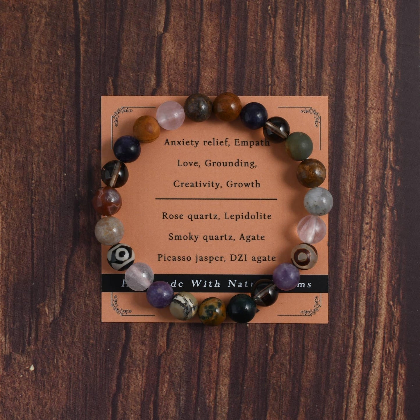 Gracayfr Anxiety Relief Bracelet Empath Protection Rose Quartz Smoky Lepidolite Picasso Jasper Natural Gemstone Healing Crystal Gifts Grounding Jewelry For Women DZI Agate