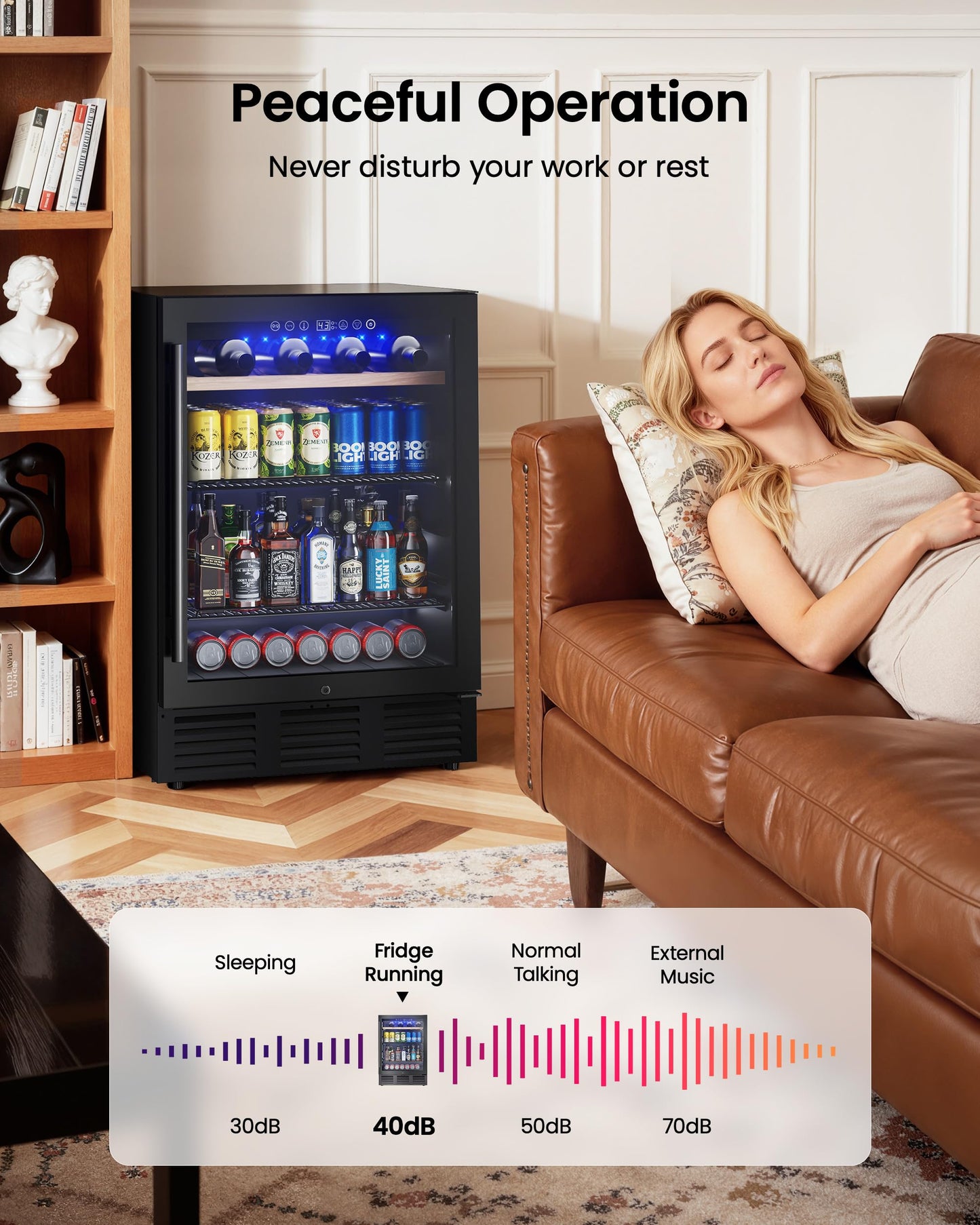 ICEVIVAL 24 In Beverage Refrigerator, 112 Cans & 8 Bottles Wine Fridge with Double-Layer Glass Door, Built-In or Freestanding Wine and Beverage Refrigerator, Under Counter Fridge for Home/Bar/Cafe