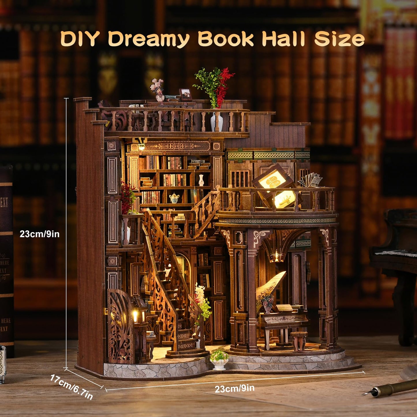 3DVASE Book Nooks for Adults, DIY Miniature Dollhouse Book Nook Kit, Model Kits Craft Kits for Adults, 3D Wooden Puzzle Book Nook Craft Bookshelf Decor, Adult Craft Kits Gift with Led Light