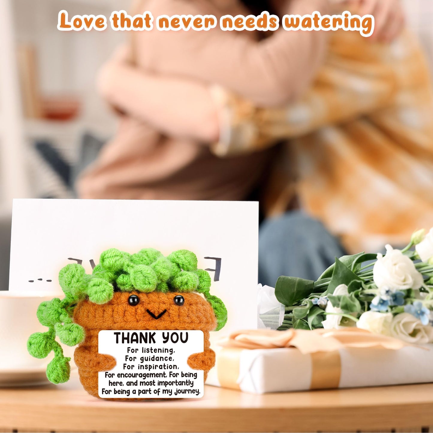 BackURyear Cute Thank You Gifts for Women, Small Grateful Birthday Gift for Female Friends Teacher, Office Gift for Coworkers Bestie Boss Lady, Crochet Plant