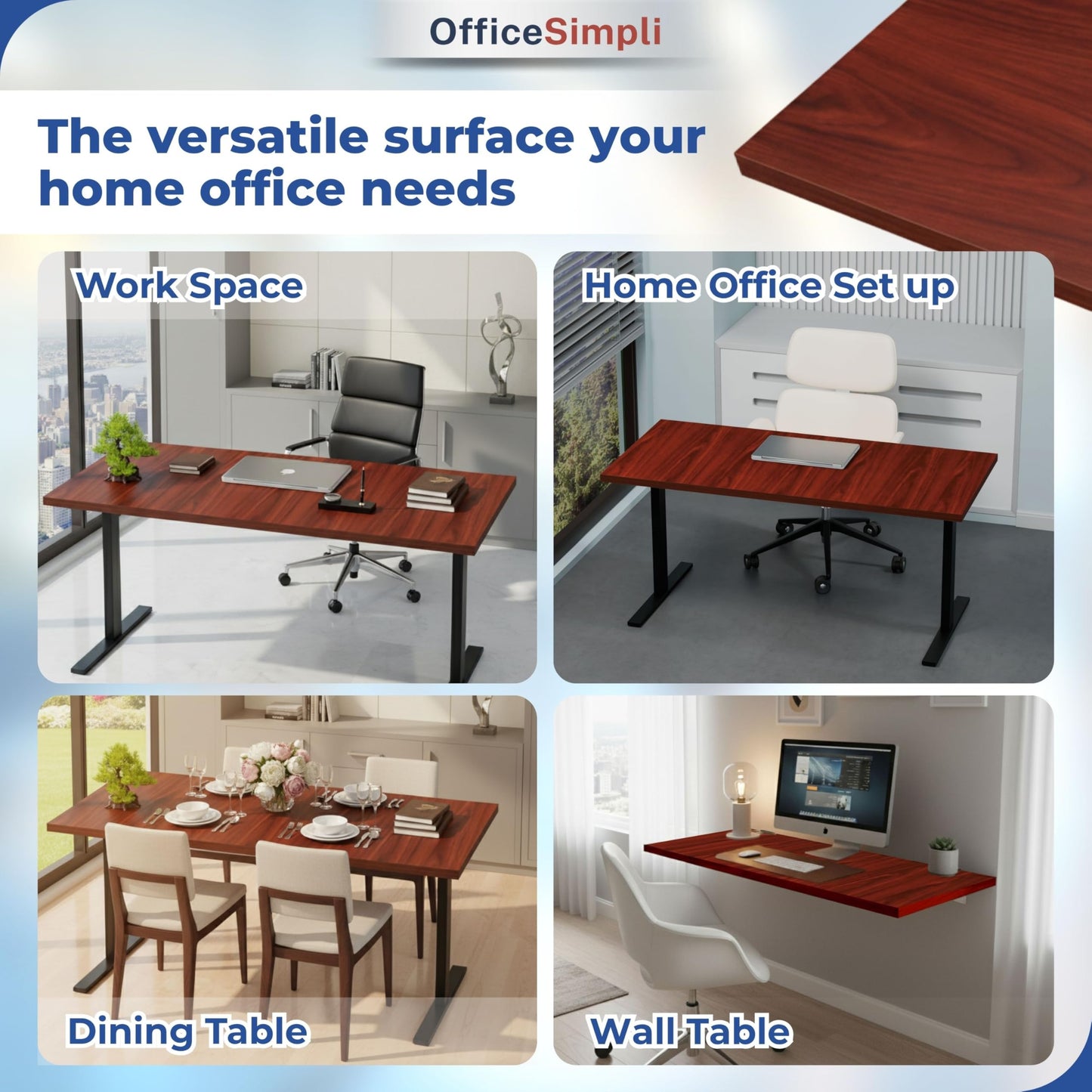 OfficeSimpli 48 x 30 Inch Desk Top, Made in USA Replacement Table Top for Sit-to-Stand Adjustable Desk Frame, Workbench or Countertop for Classroom, Home and Office (Desk Top Only) - Mahogany