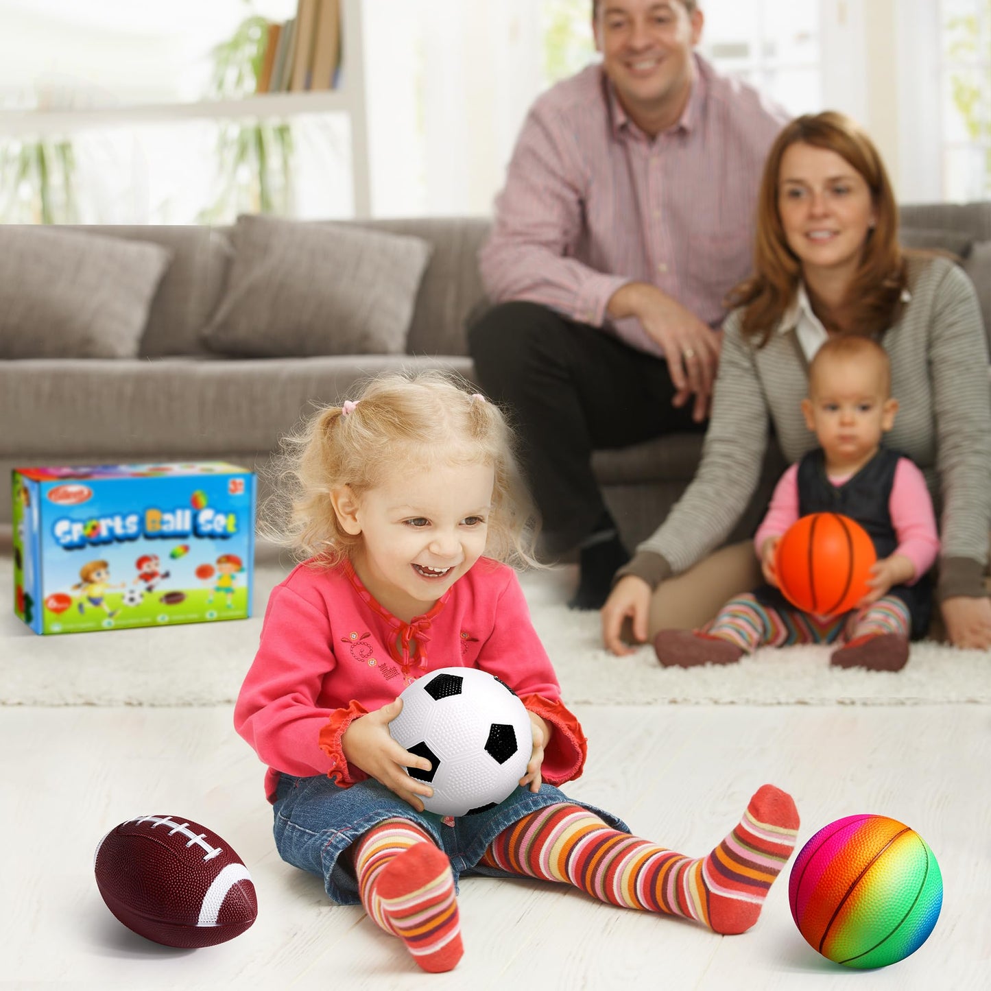 Billeeit Small Sports Balls for Toddler Pack of 6, Ball Gift for Kids, 2 Each of 5" Football, Basketball, Soccer for Playground, Toy Balls Inflatable Multi-Sport Ball Set with 1 Pump, Bulk Available