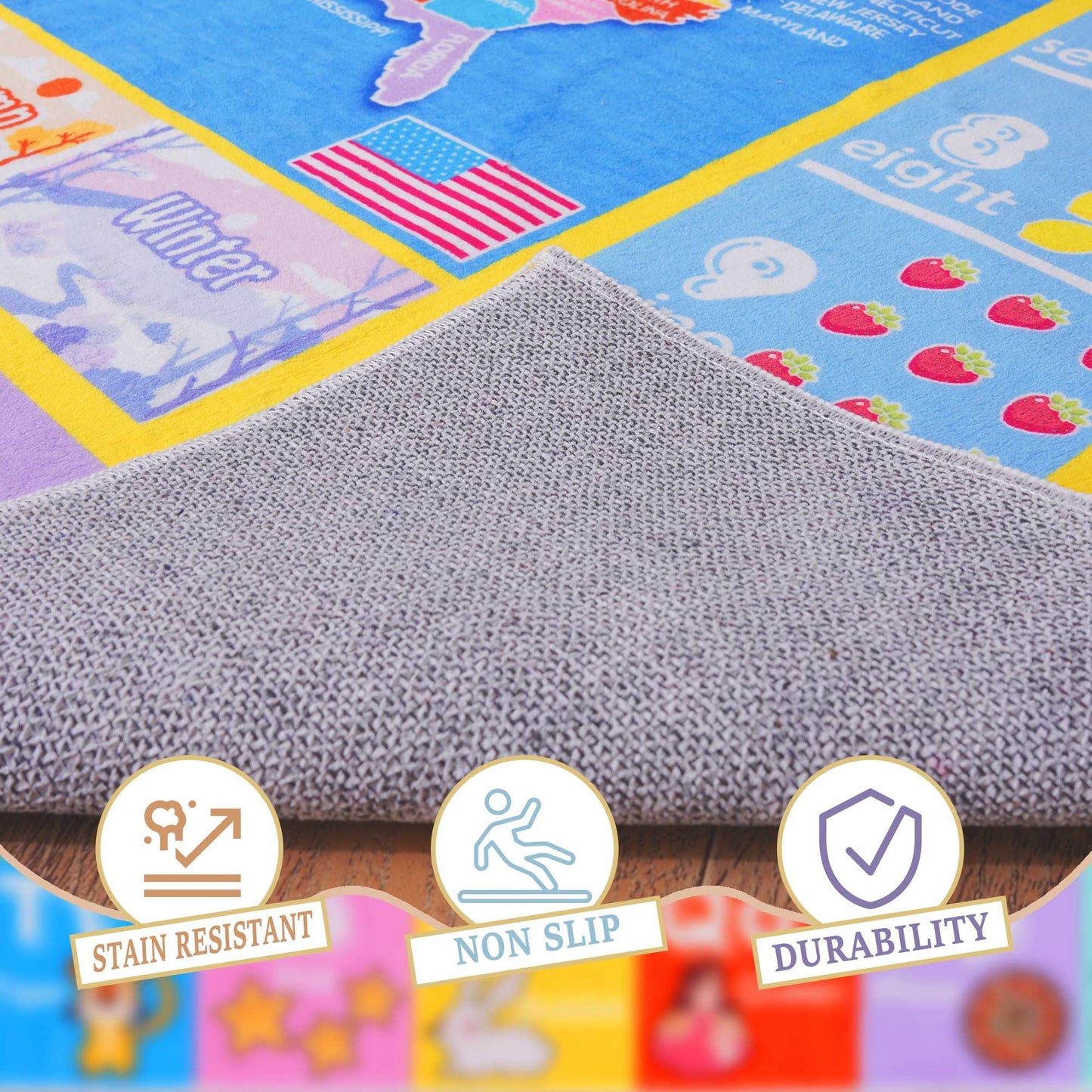 OHDS Kids Rugs for Playroom - Soft & Non-Slip 5x7 Feet Educational Rug for Learning ABC Alphabet, Numbers, Shapes & Map, Washable Classroom Rug for Toddler Nursery & Kids Room Decor