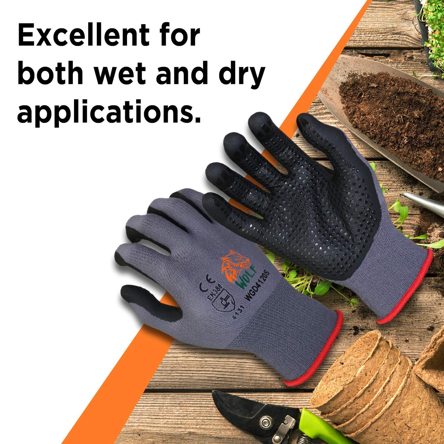 WOLF Ultra-Thin Nitrile Foam Palm Coated Glove with Tacky Dot Grip, Multi Purpose (12, Small)