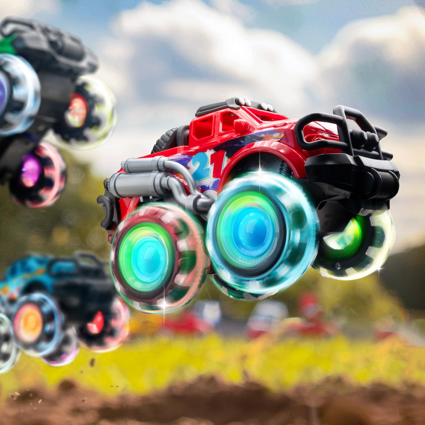 Vroomix JOYIN 3 Pack Monster Truck Toy - Toy Truck with Flashing LED Wheels - Light-Up Friction-Powered Cars for Toddlers - Boys Girls Birthday Gift