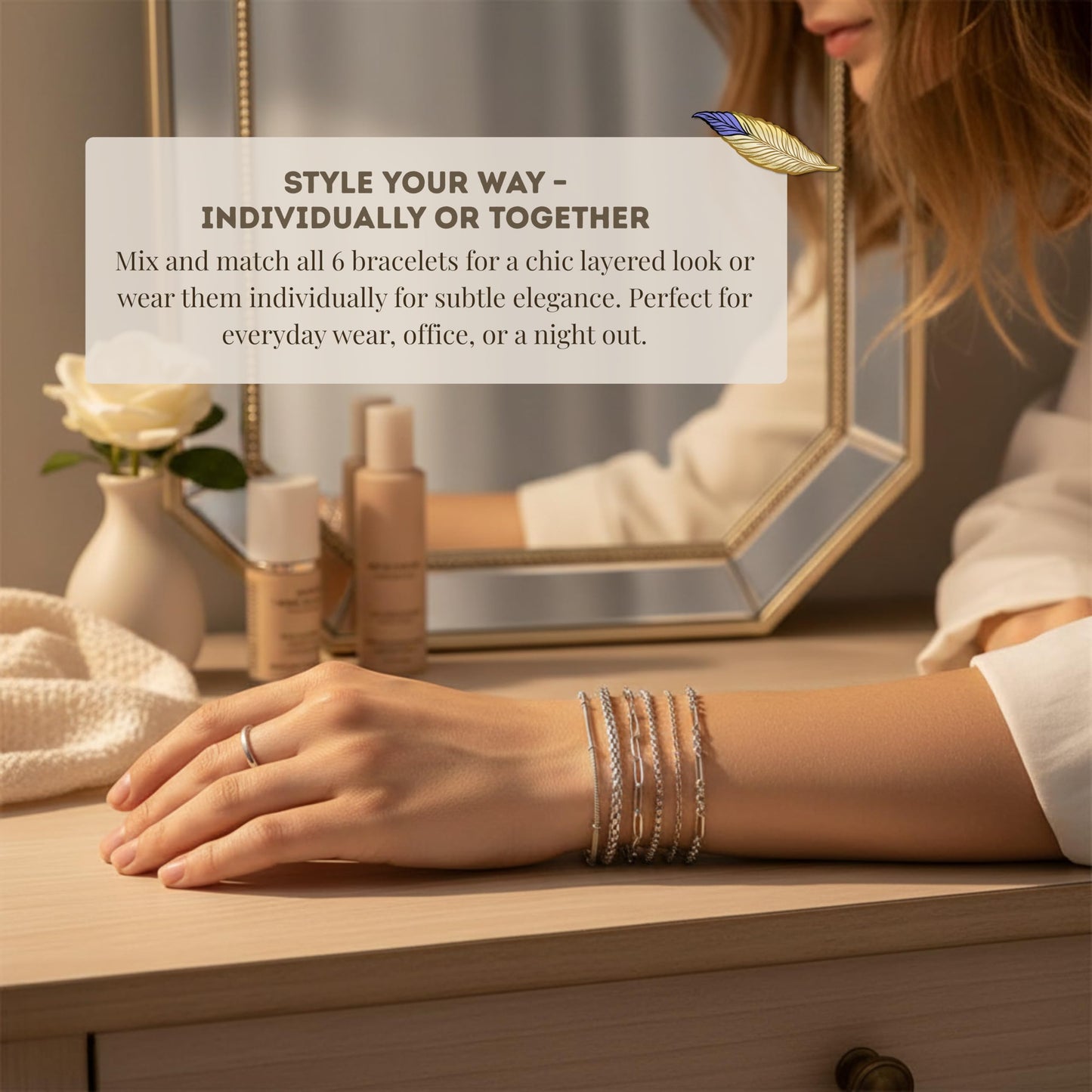 Cherry Tree Collection Stainless Steel Bracelets for Women | Stackable Bracelet Set of 6 Silver | (6-7.5") To Fit Most Wrists | Stainless Steel Charm Bracelet | Fashion Accessories Jewelry