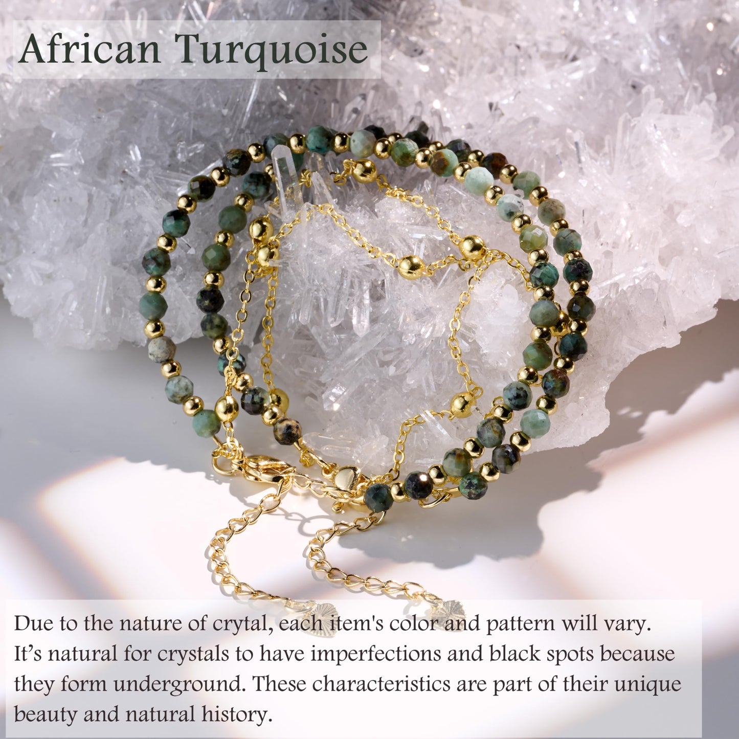 Farfume African Turquoise Crystal Bracelet Beaded Bracelets for Women 4mm Natural Stone Beads Gemstone Handmade Jewelry Valentine's Day Gifts