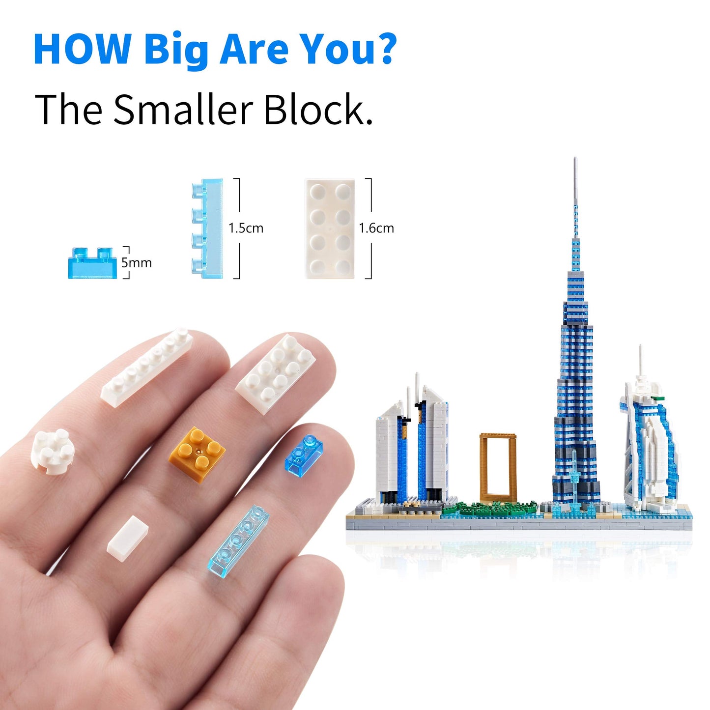 KLMEi World Famous Landmarks Architecture Skylines Series Dubai Skyline Micro Building Blocks Set for Adult Age of 14+ Assembly Construction 3D Present Kit 2545 pcs