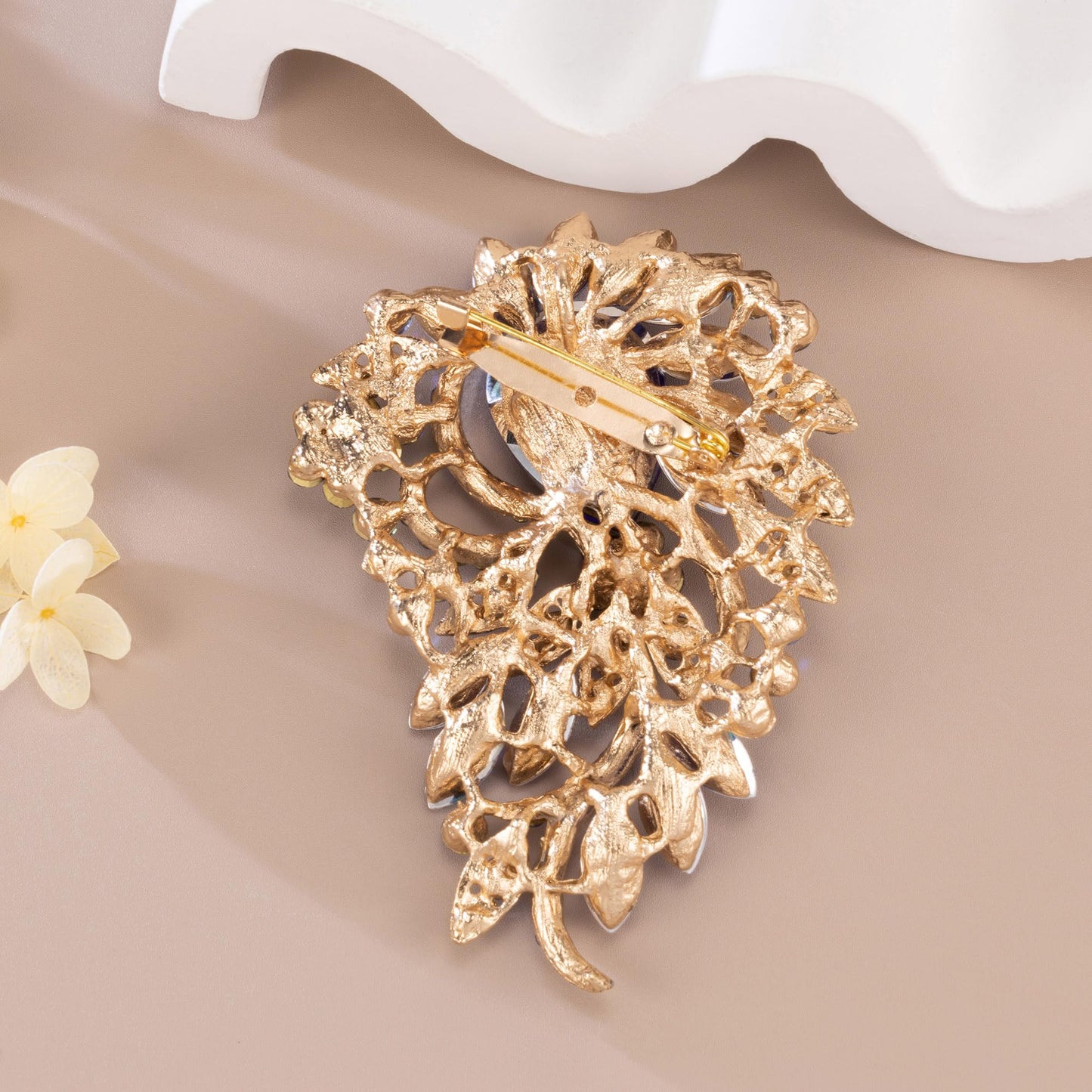 SELOVO Big Large Flower Statement Brooches Pins Scarf Decoration Gold Tone (Blue)