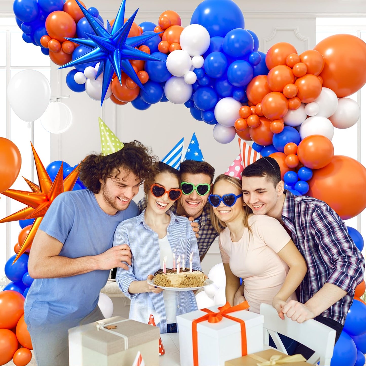 Royal Blue and Orange Balloon Arch Garland Kit with White Orange and Blue Balloons for Baby Shower Birthday Party Decorations