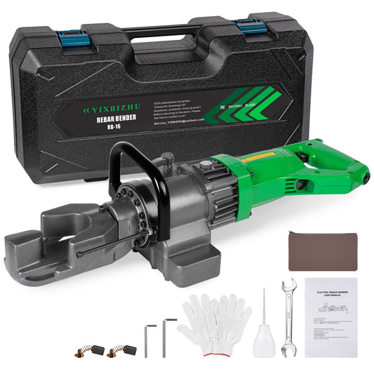 YIXBIZHU 900W Electric Handheld Hydraulic Rebar Bender 3‑Second Bends for #3‑#5 (6‑16mm) Steel Bar, 0‑130° Angle Dial, Lightweight Aviation‑Aluminum Body, 110 V Portable Steel Rod Tool（NRB‑16）