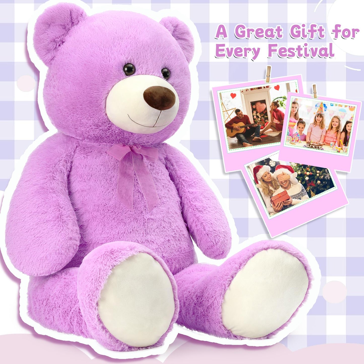 Toys Studio Ultra Soft Teddy Bear 51 inch Giant Stuffed Animal Large Stuffed Bear Plush Toy for Girls Mother's Day Valentines Gifts Christmas Kids Baby Shower, Purple