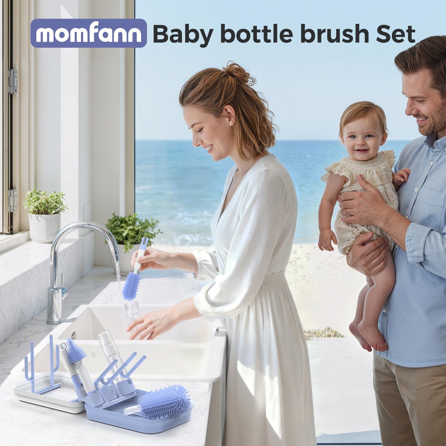 Baby Bottle Brush Set,8 in 1 Magnetic Design Cleaner Bottle Brush Kit with Silicone Brush,Drying Rack for Baby Bottle, Breast Pumps,Nipples - Home&Travel Gift for New Parents