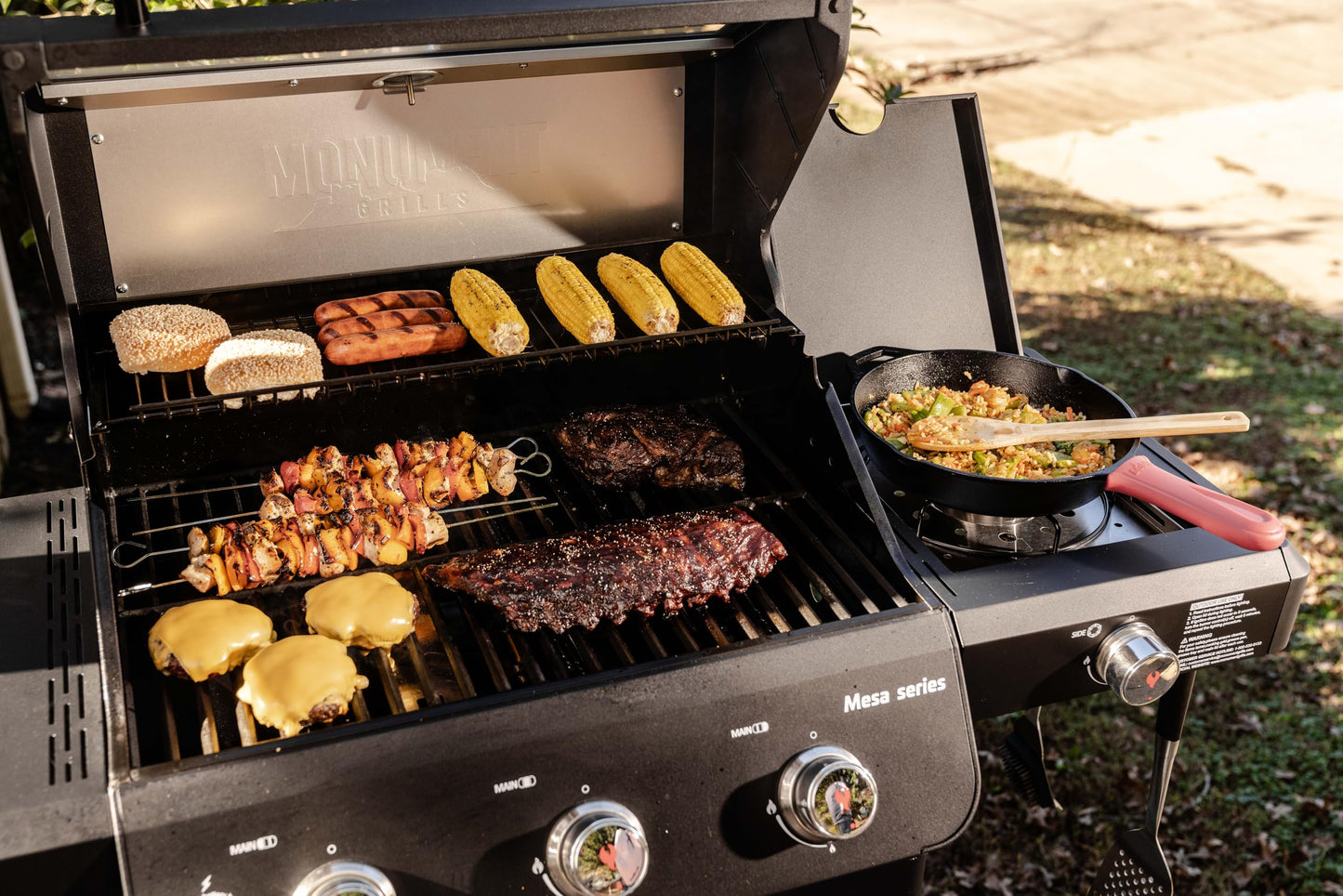 Monument Grills 3+1 Outdoor Barbecue Stainless Steel Propane Gas Grill, 3 Burners & 1 Side Burner 48,000 BTU Patio Garden Grill with Knob Controls, Mesa325, Black