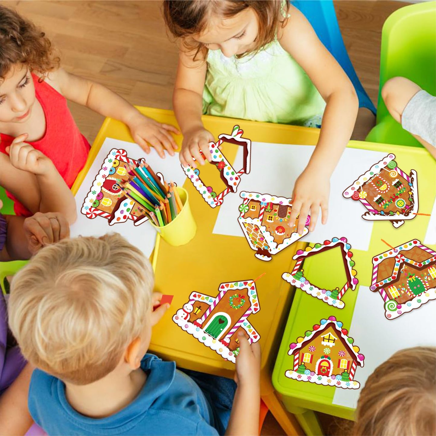 42 Packs Christmas Suncatchers Crafts for Kids, Winter DIY Gingerbread House Tissue Paper Sign Art Crafts Kit Gift for Winter Xmas Holiday Fun Home Classroom Game Activities Party Decor Favors