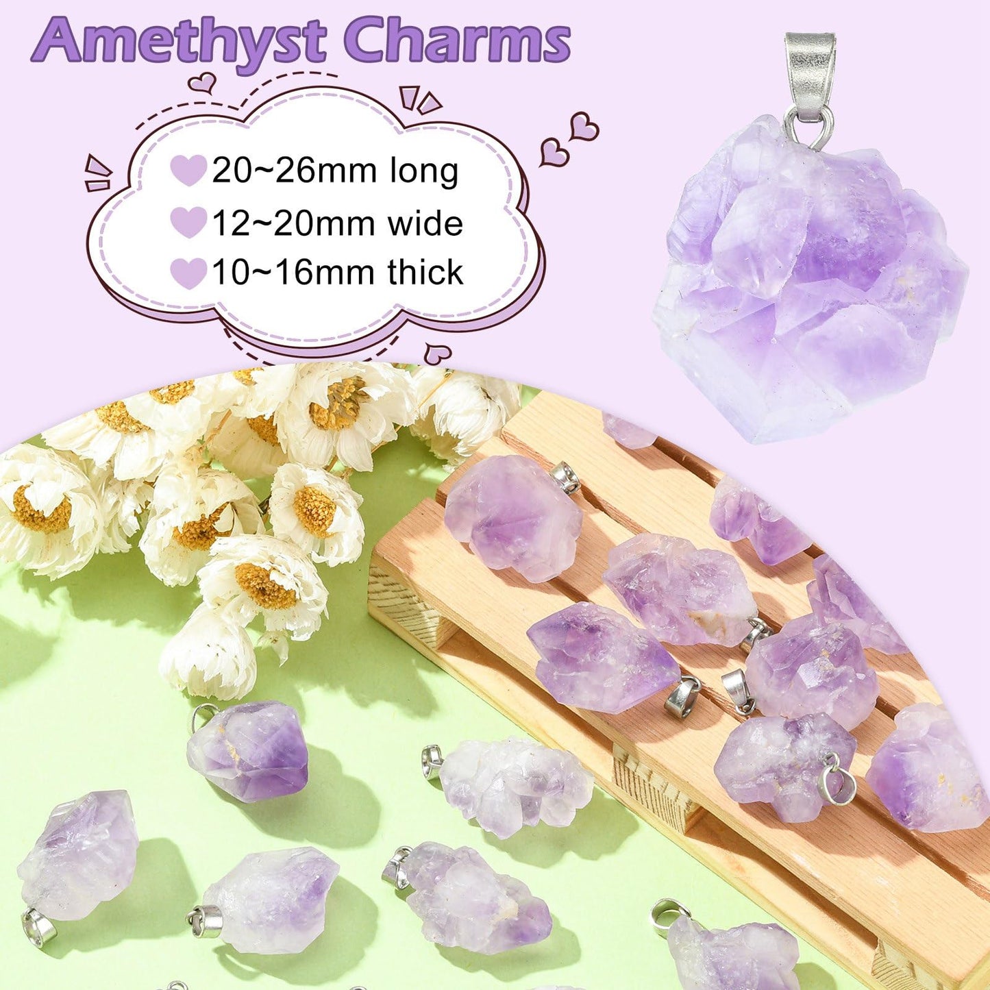 DanLingJewelry 30pcs Natural Amethyst Healing Point Chakra Reiki Nuggets Pendants for Necklace Earrings Bracelet Jewelry Making 12-20x20-26mm