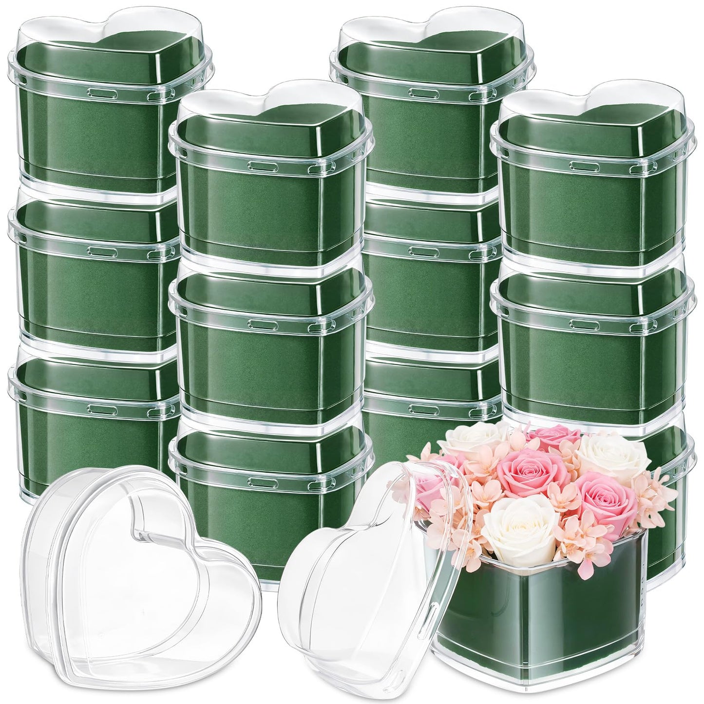 FunooFuno 12 Pcs Plastic Heart Shaped Boxes for Flower 2.95" x 2.95" Plastic Gifts Box with Lids Floral Foam Mini Clear Heart Containers Thank You Gifts for Teacher Mother's Day Wedding Anniversary