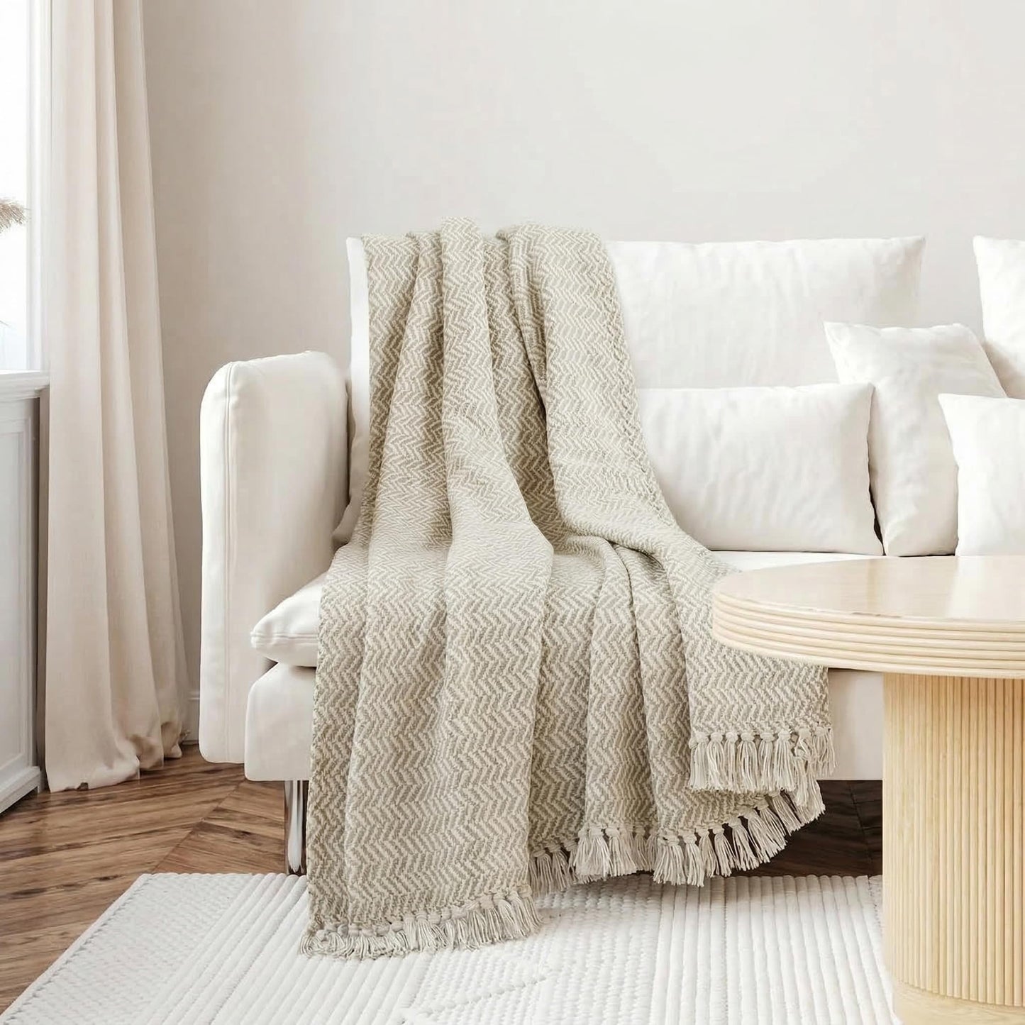 Americanflat 50x60 Throw Blanket - Soft and Breathable Cotton Throw Blanket for Couch, Bed, Chair - Decorative Blankets Perfect for Home, Office, or Outdoor Use - Cream and Beige Zig Zag Design