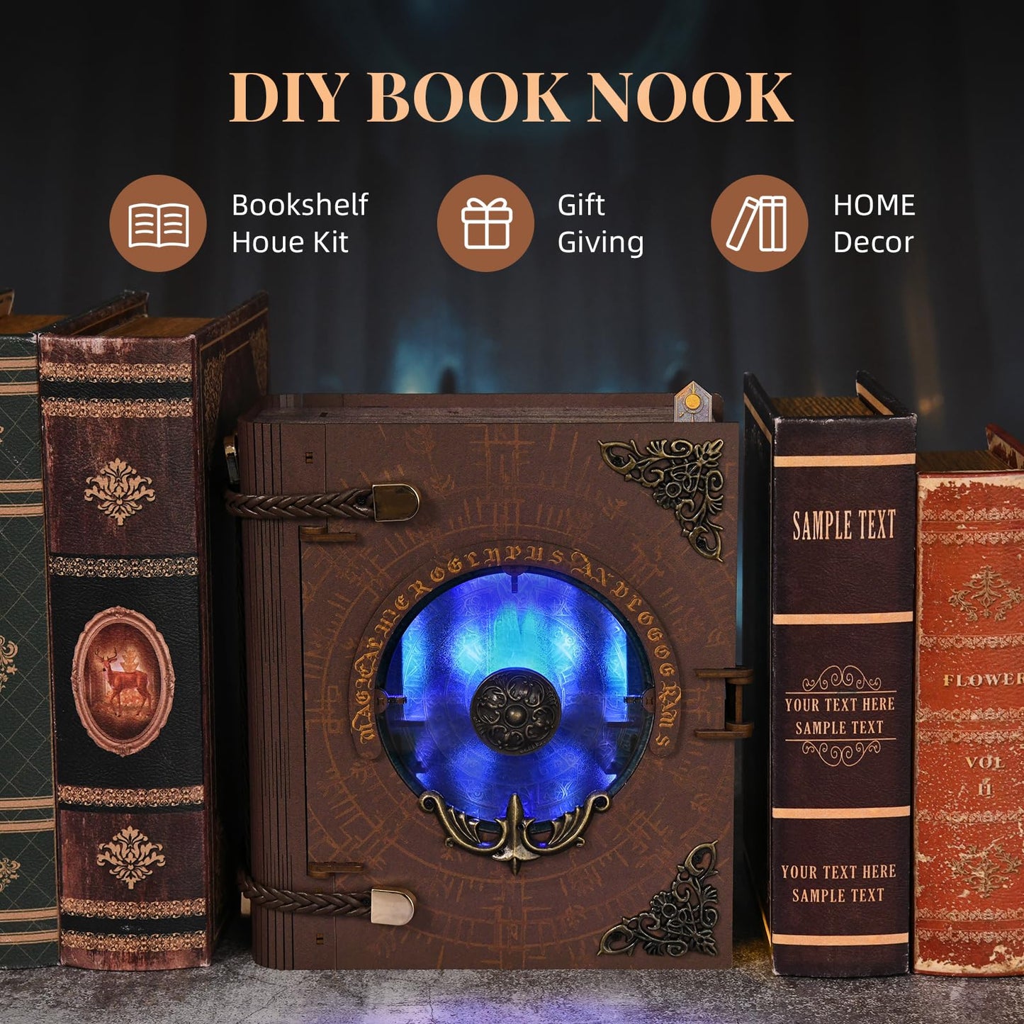 MiniCity Book Nook Kit, DIY Miniature Dollhouse Kit for Adults, Booknook Bookshelf Insert Decor 3D Wooden Puzzle with LED Light Unique Gift for Fantasy Lovers (Circle of Magic)