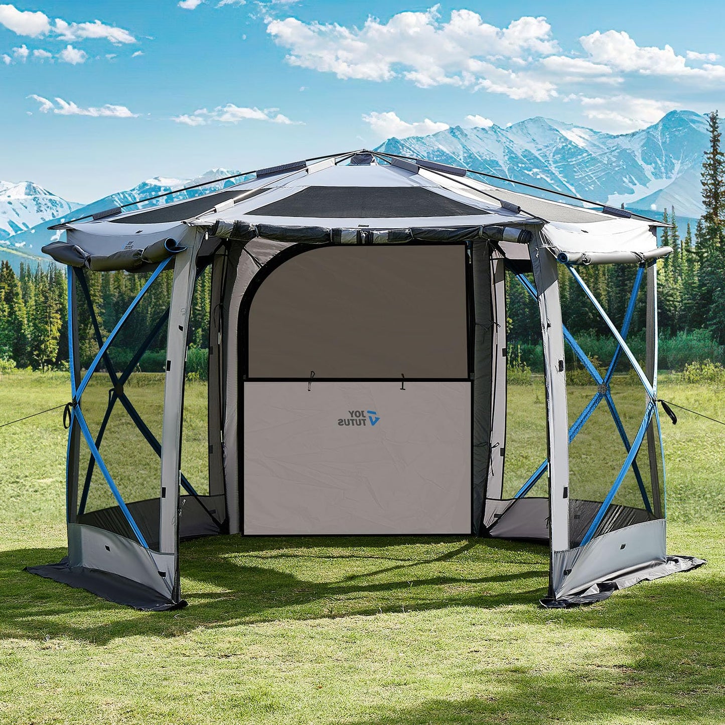 JOYTUTUS Dual-Use Pop up SUV Tent for Camping, 11x11 FT Outdoor Gazebo, SUV Tailgate Tent for Family Vehicle Camping, Canopy Shelter Portable Carry Bag, Gray Blue