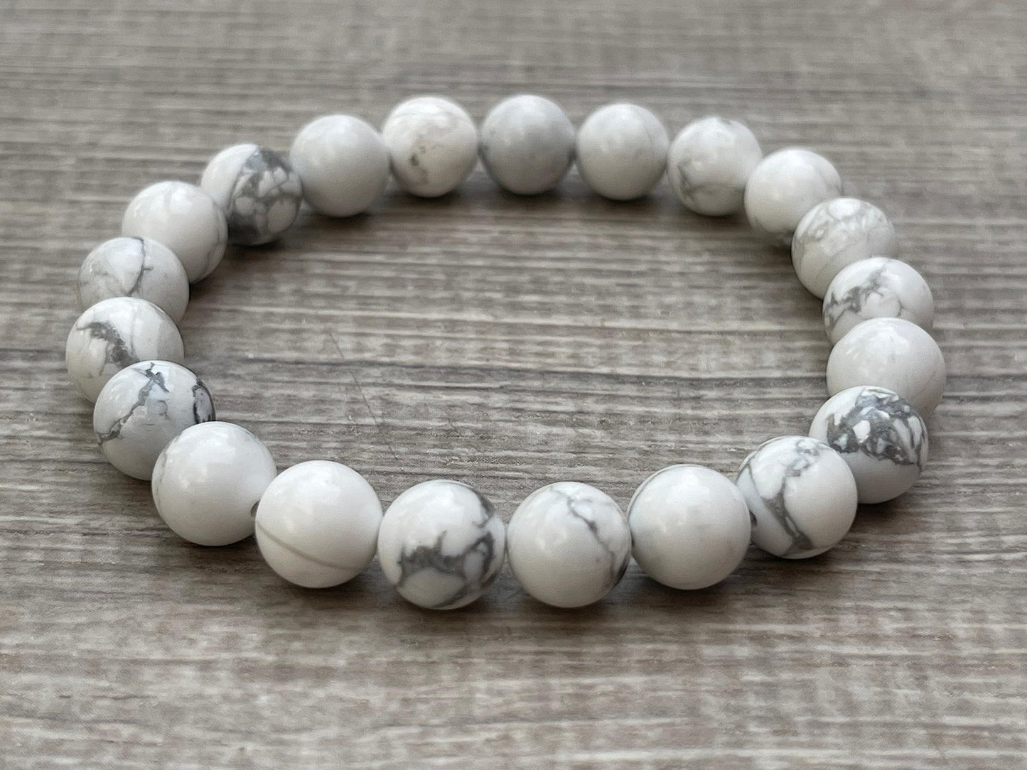 GAF TREASURES White Howlite Crystal Bead Bracelet 8mm, Genuine White Howlite Stretch Gemstone Bracelet, Healing Crystal Bracelet, Gift for Men & Women (1)