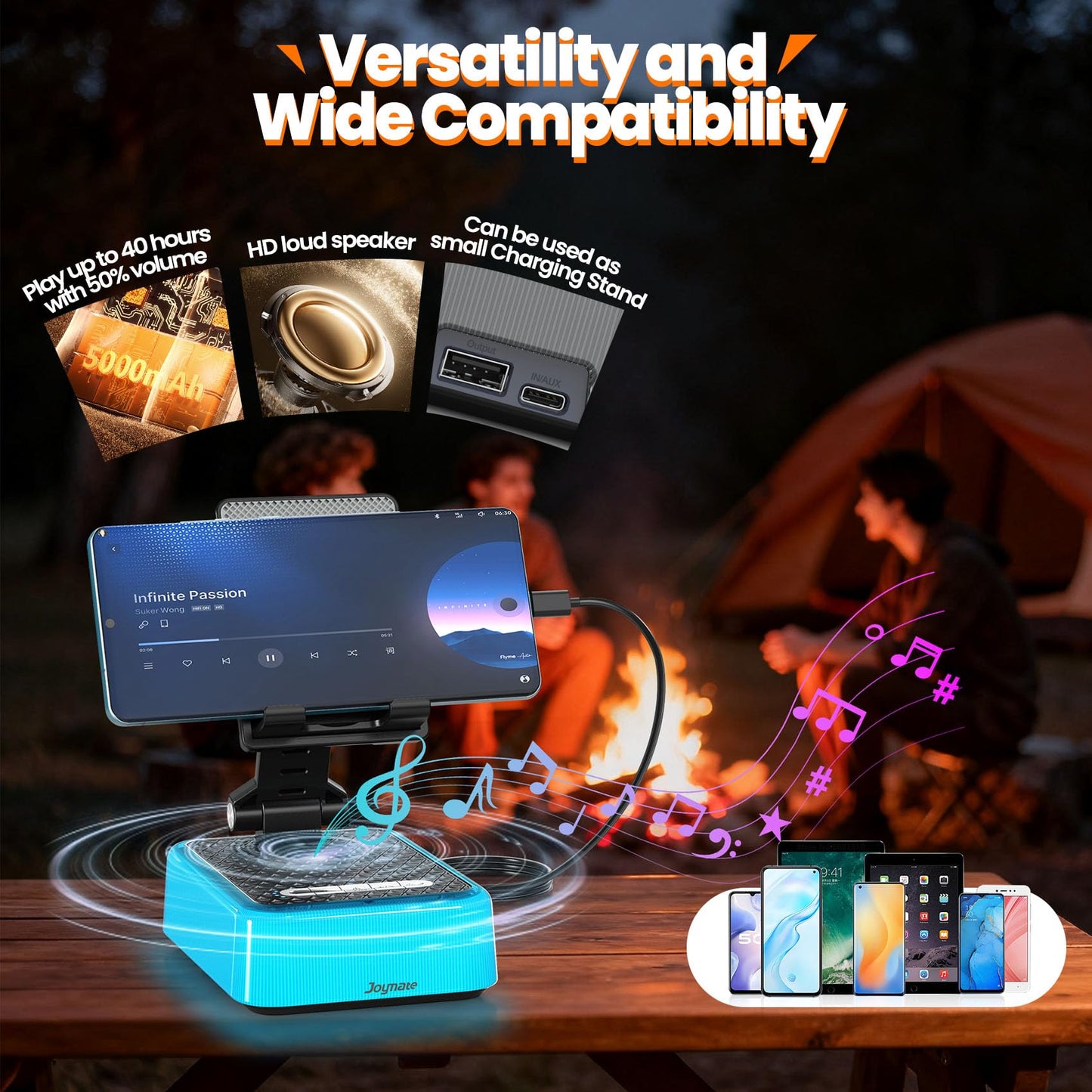 Gifts for Men and Women, Charger Phone Stand with RGB Lights and Bluetooth Speaker, Birthday Gifts for Husband,Wife and Teens Adjustable Angle Cell Phone Holder Valentine (Black)