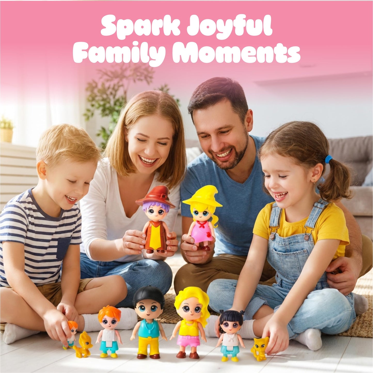FUNERICA Dollhouse Family Figures & Pets – Poseable Family Dolls Set – Miniature Dollhouse People - Compatible Doll House Accessories for 1:12 & 1:24 Wooden & Plastic Dollhouses + Bonus Figures