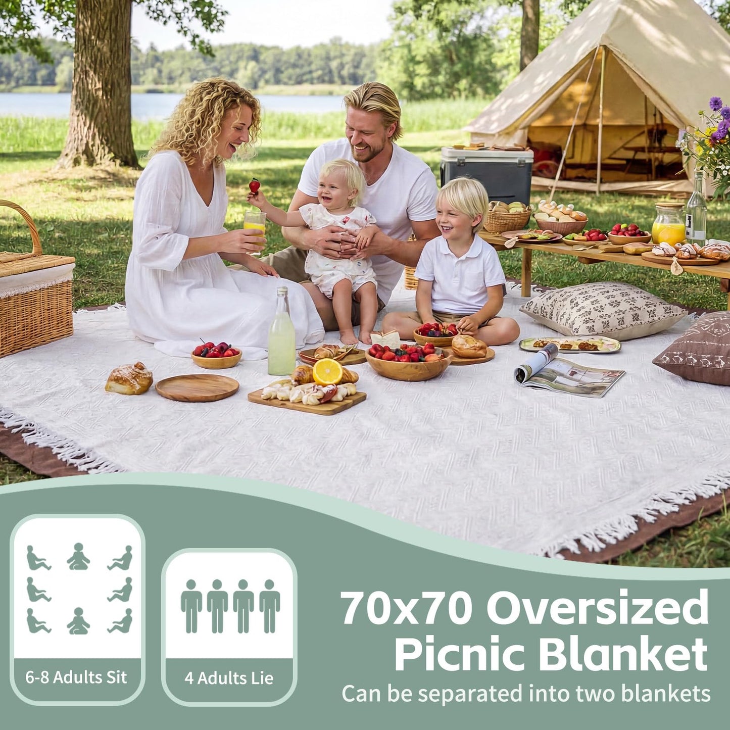 2 in 1 Extra Large Camping Blanket Outdoor Picnic Yoga Mat Lightweight Car Essential Roadtrip Gadget Rv Accessories Glamping Tent Gear Must Haves Hiking Stuff Backpacking Necessities Women Beach Gift
