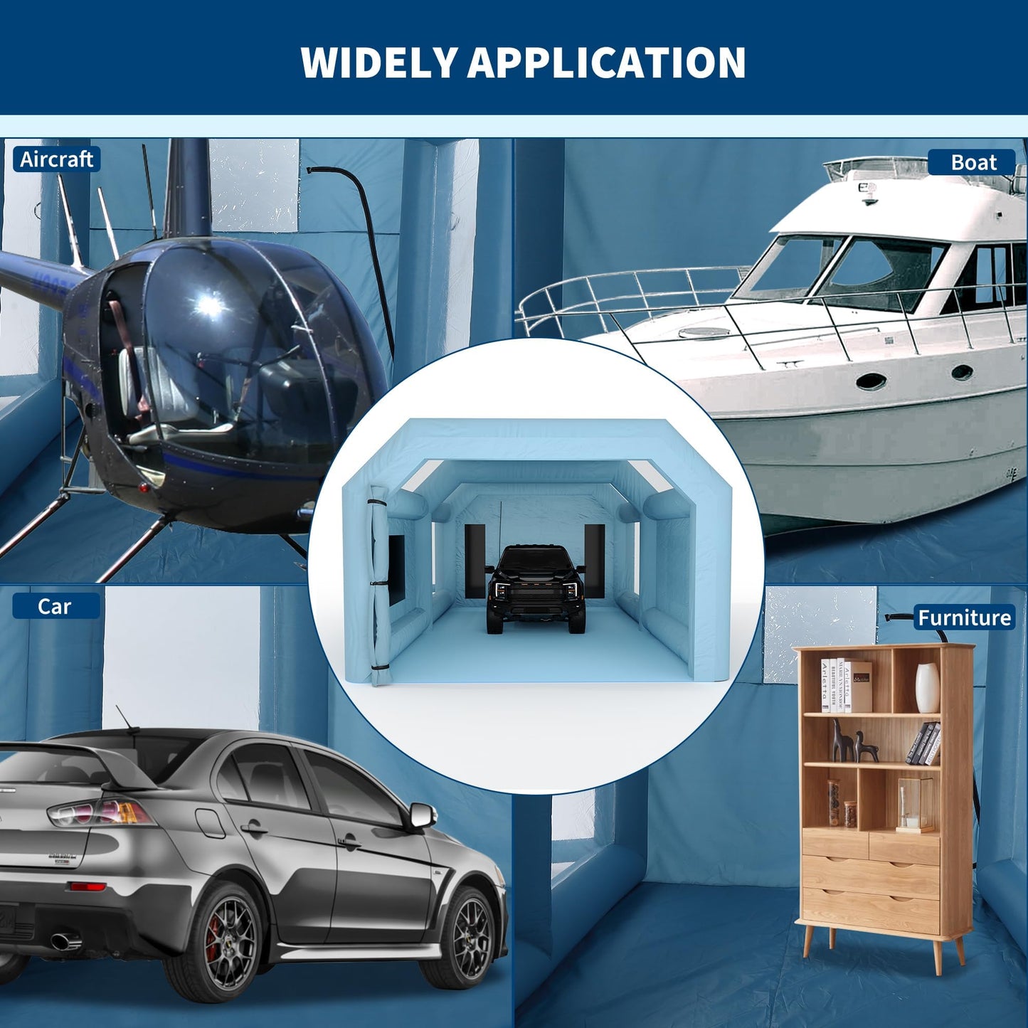 28x15x10 FT Inflatable Paint Booth, 950+950W Dual Powerful Blowers Spray Booth Tent, Large Car Painting Tent for DIY Spray Car Motorcycle Garage Furniture Part Painting, Blue