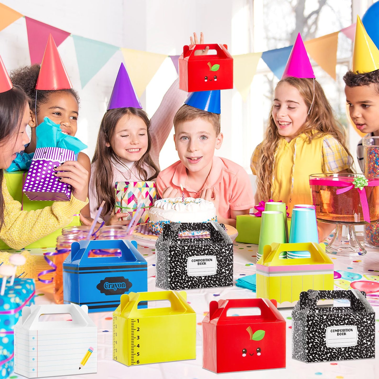 12Pcs Back to School Gift Boxes First Day of School Party Treat Boxes Pencil Crayon Apple Goodie Candy Box Teacher Appreciation Party Favor for Student Preschool Kindergarten Classroom Decorations