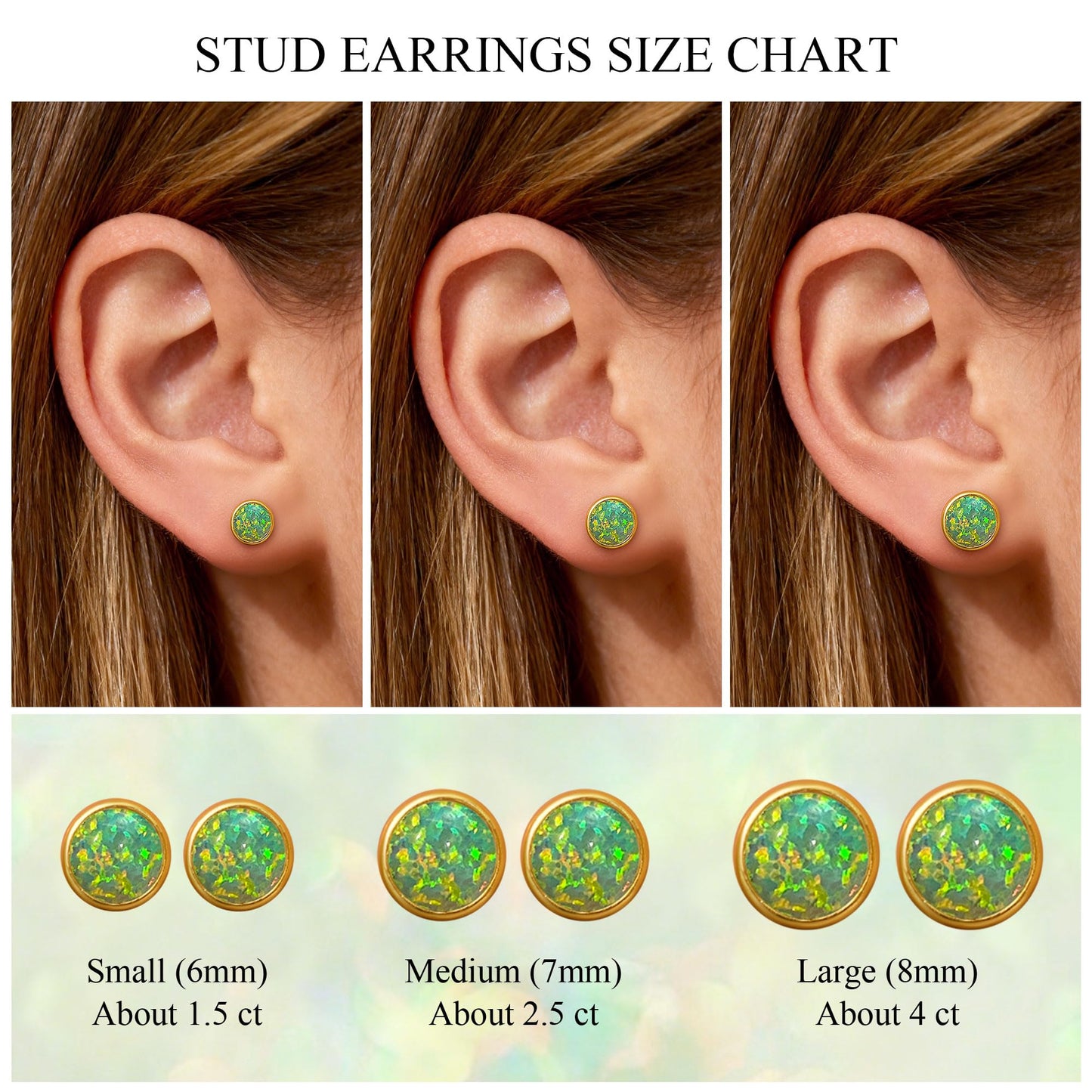 JiayangJY Silver Green Fire Opal Stud Earrings for Women 18K Yellow Gold Plated Sterling Silver Round Shape 6mm Opal Earrings with Push Back
