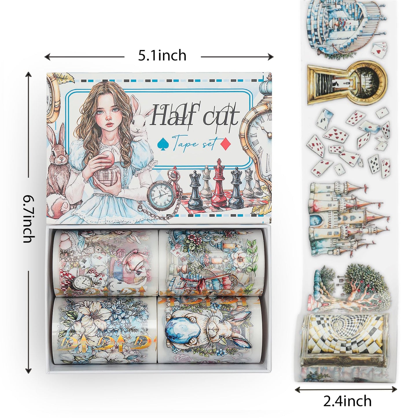 Snycler Pre-Cut Fairy Tale Themed PET Washi Tapes - Vintage Aesthetic Tape Stickers for Journaling, Scrapbooking, Junk Journals, Crafts, Planners - 4 Rolls