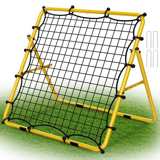 LIANTRAL Baseball Rebounder Net, Adjustable Bounce Back Trainer for Soccer, Volleyball, Softball, Portable Folding Rebounder for Passing & Shooting Practice, Volleyball Rebound Net for Kids, Yellow