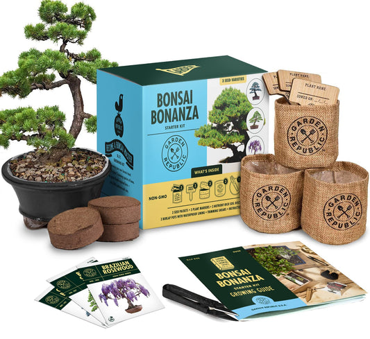 Garden Republic Bonsai Tree Kit - Mini Bonsai Seeds, 3 Types - for Indoor Plant Growing - Starter Kit with Seeds, Soil, Planters & Shears