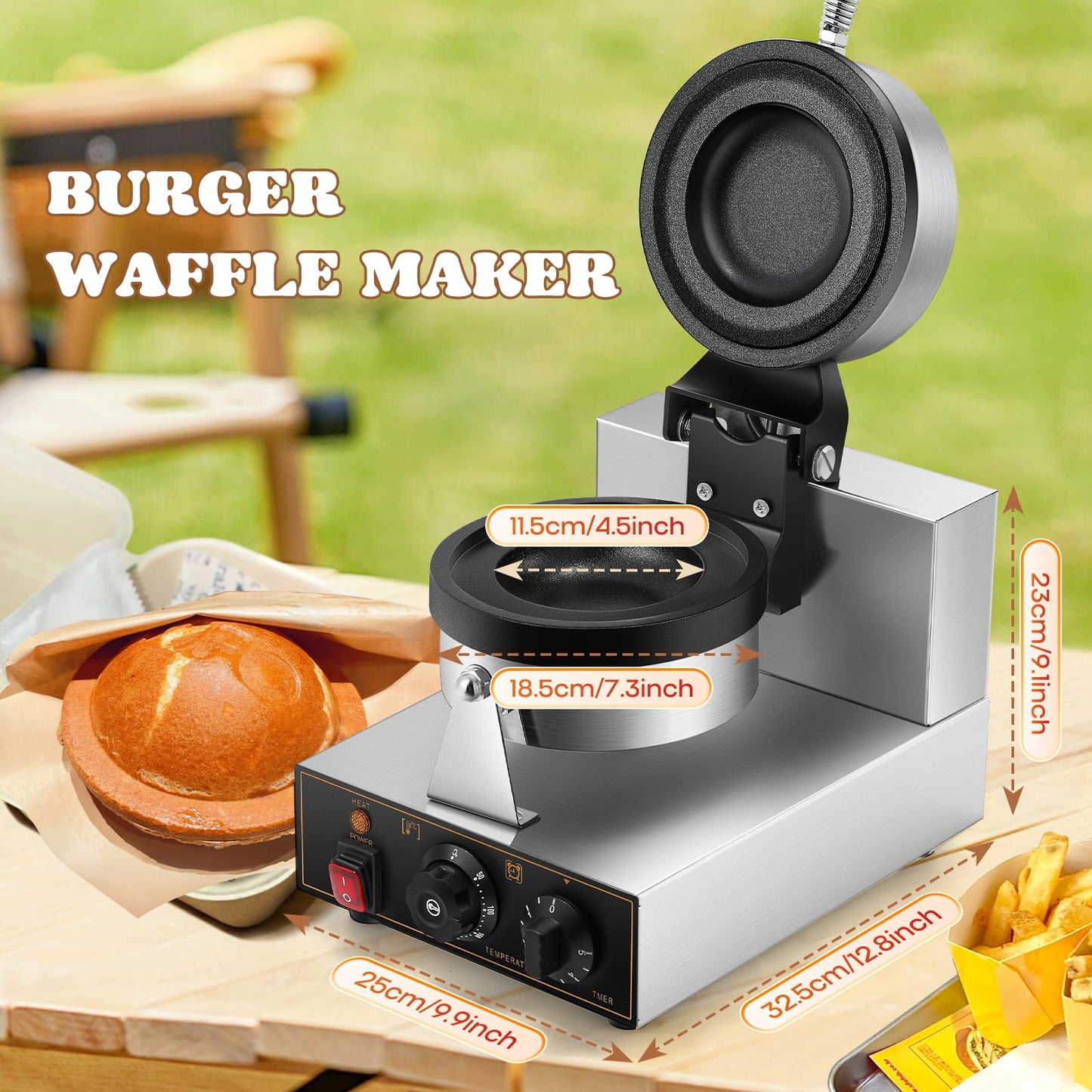 Moongiantgo UFO Burger Waffle Maker, Ice Cream Filling Burger Machine With 0-5 Time & 50-300℃ Temp Control, Double-Sided Heating Hamburger Maker Non-Stick Gelato Panini Press For Home Kitchen (110V)